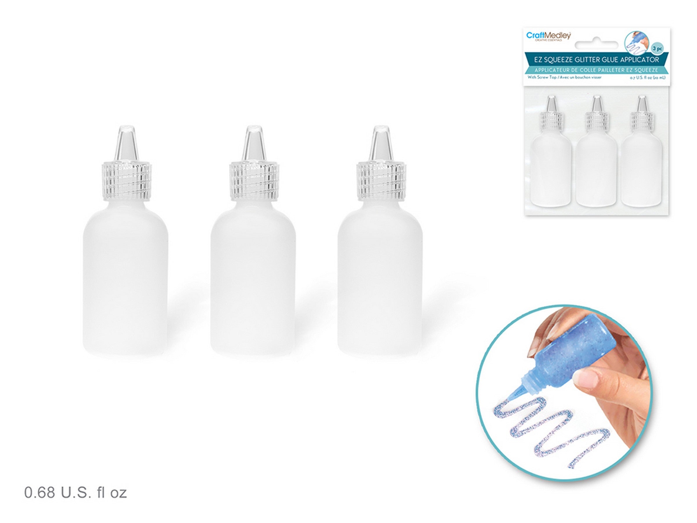 Craft Medley 3 Glitter Glue Applicators Clear Plastic 0.68oz each