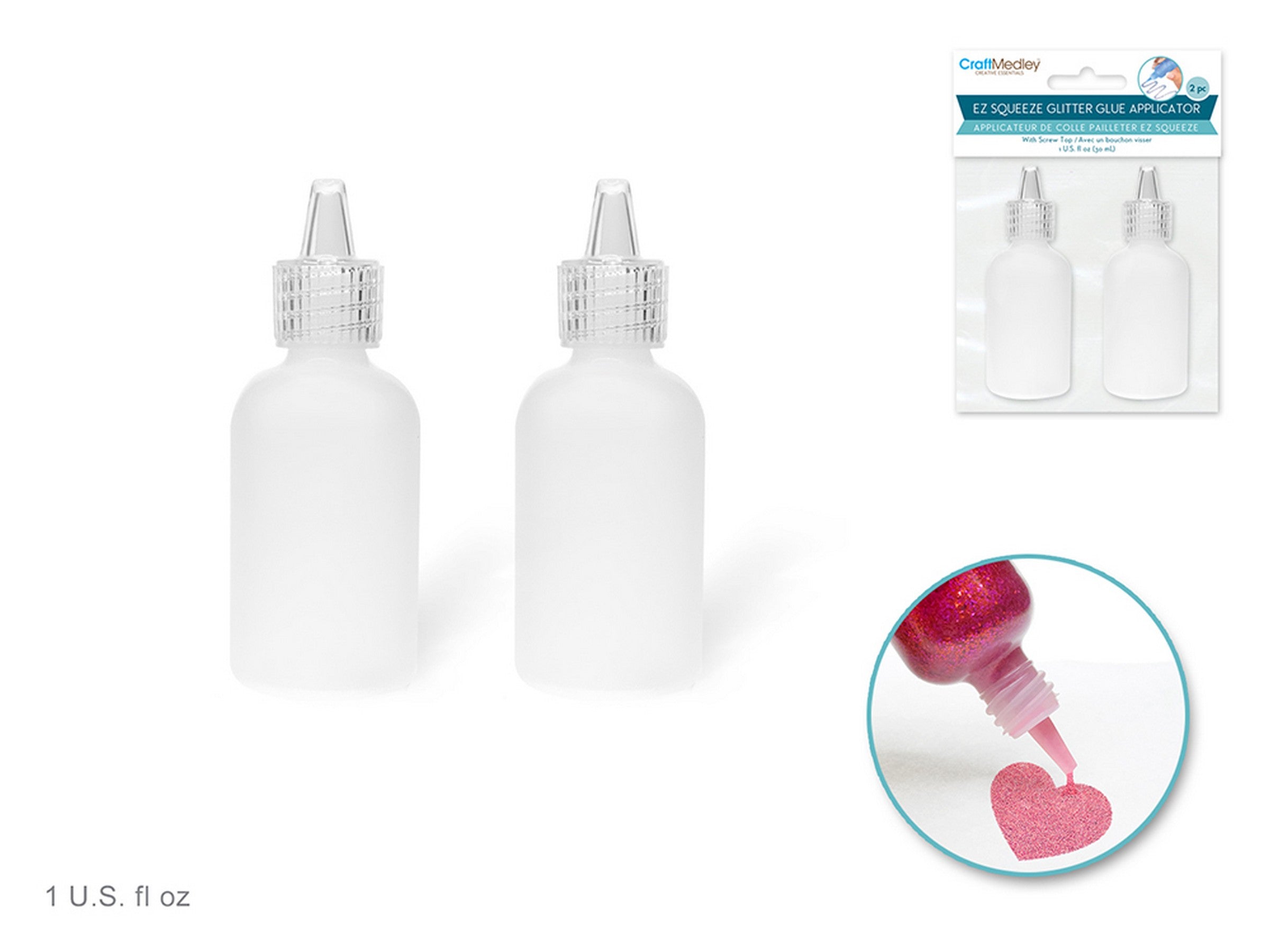 Craft Medley 2 Glitter Glue Applicators Clear Plastic 1oz each
