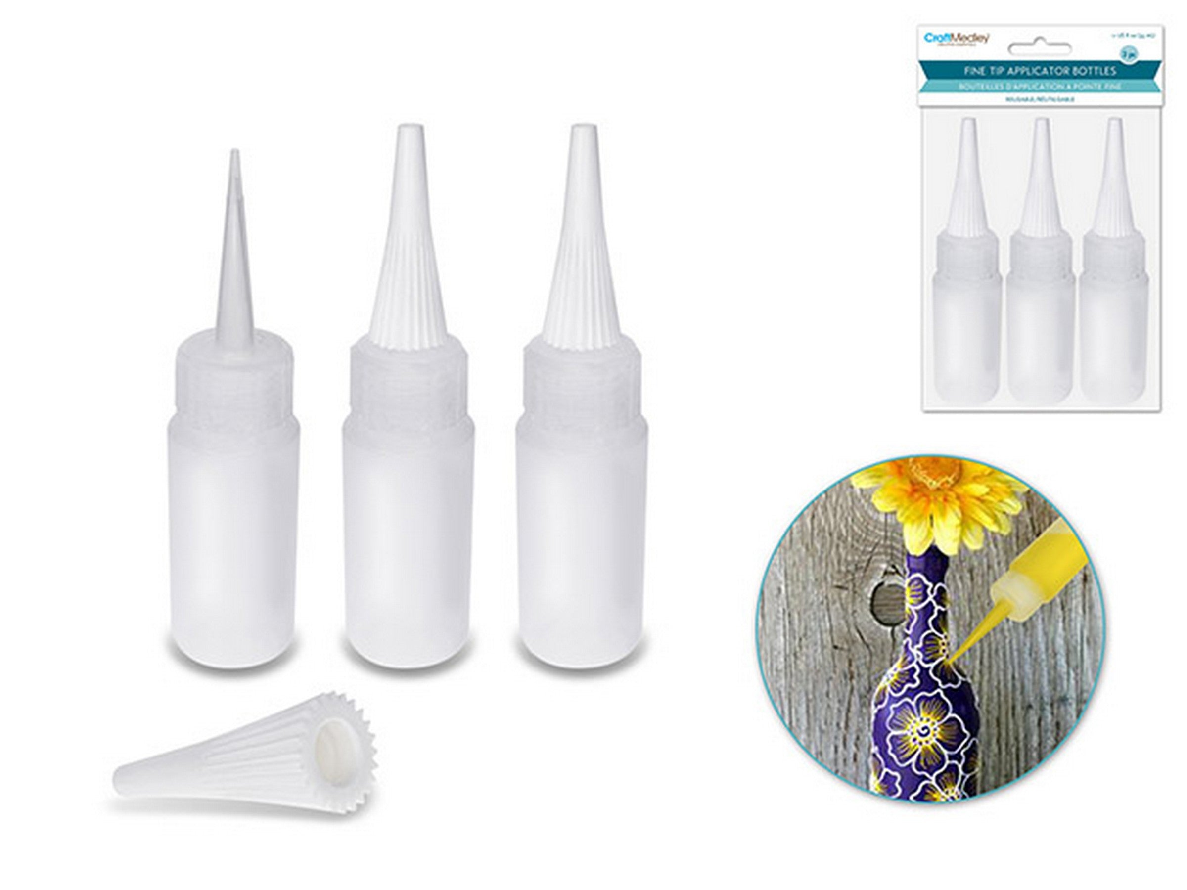 Craft Medley 3 Fine Tip Applicator Plastic Bottles 1.1oz