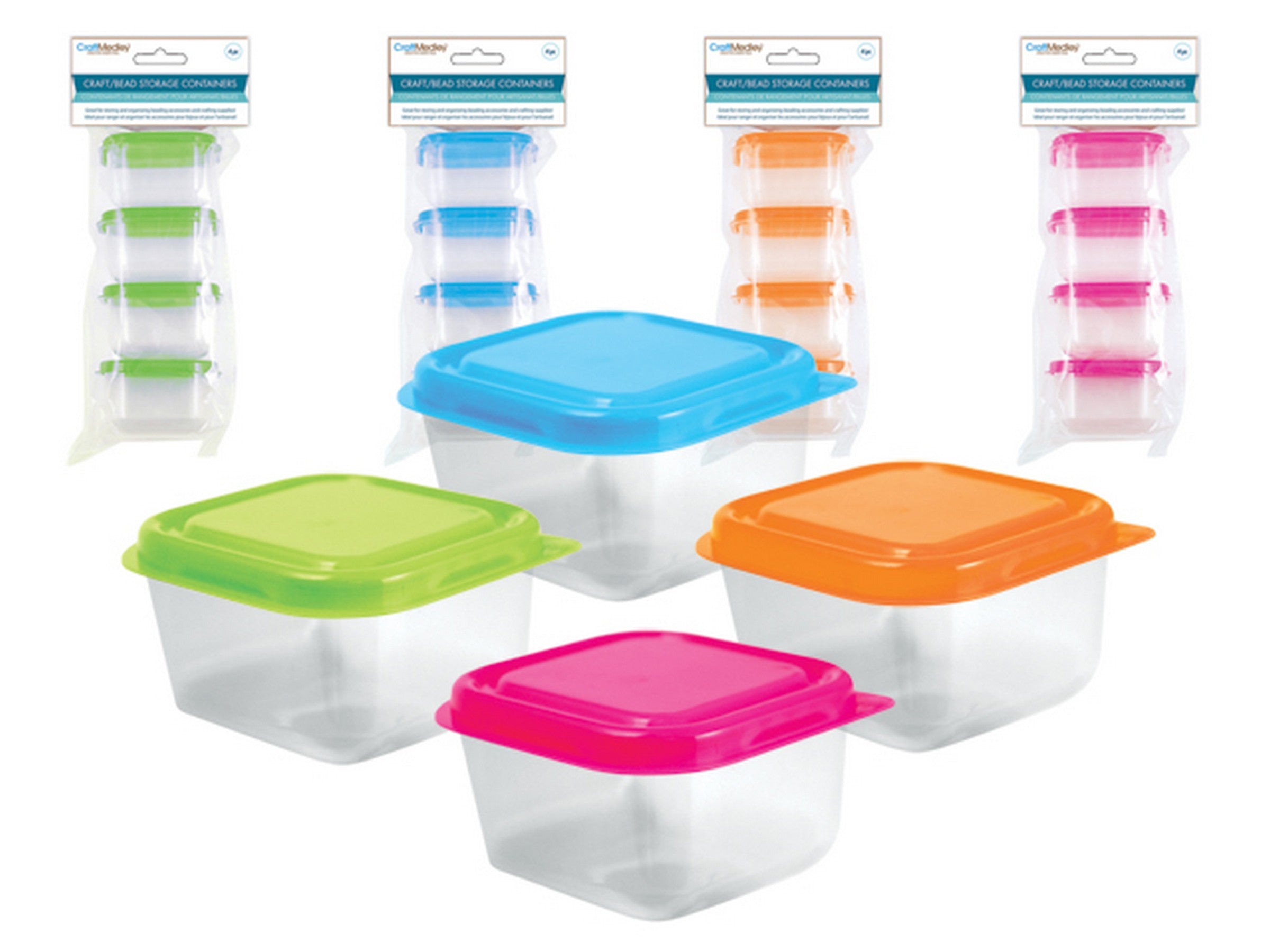Craft Medley 4 Craft / Bead Storage Plastic Containers with Snap Lid 2.5x1.5in VRT