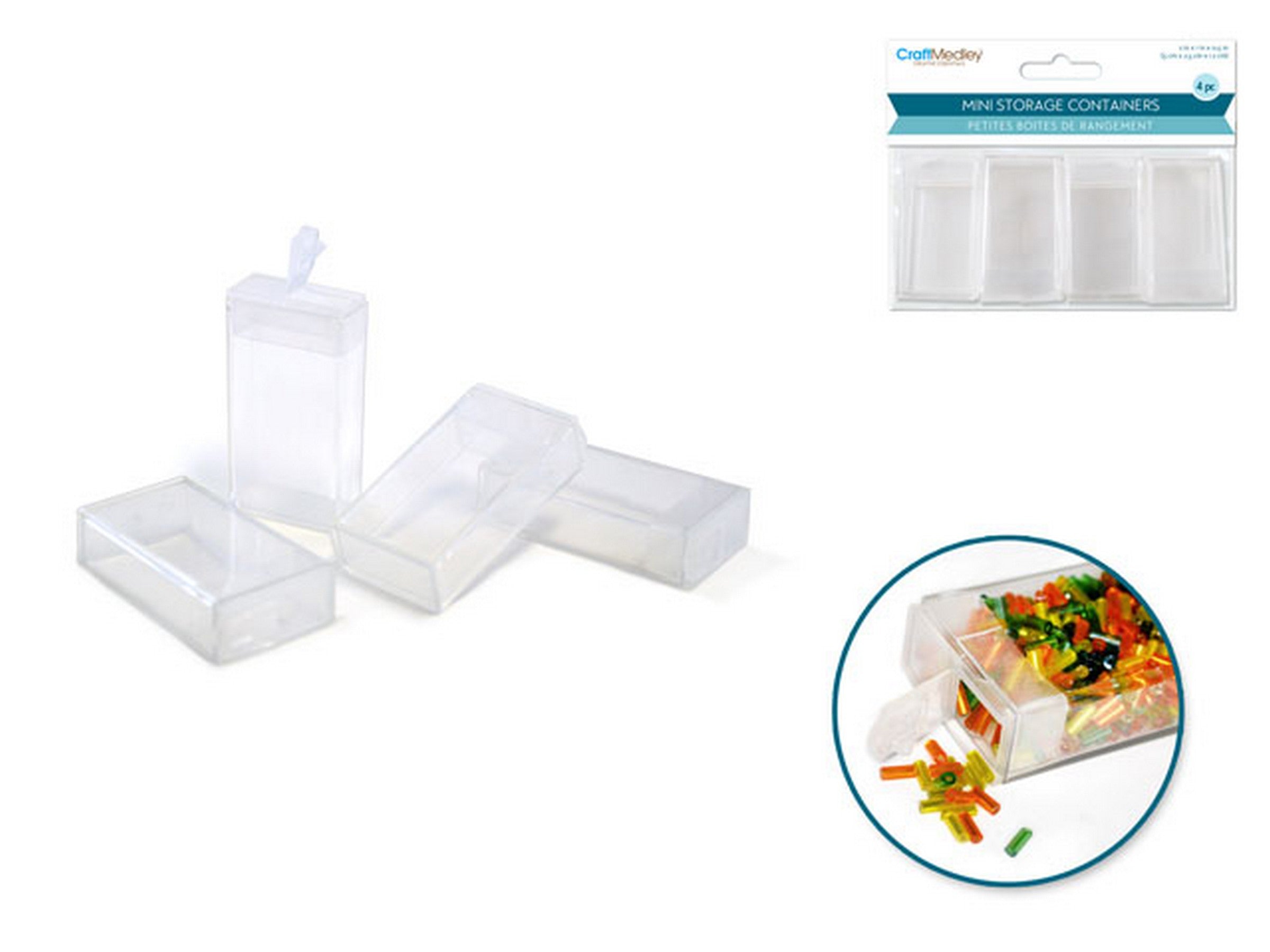 Craft Medley 4 Mini Plastic Storage Containers with Flip-top 2x1x0.5in