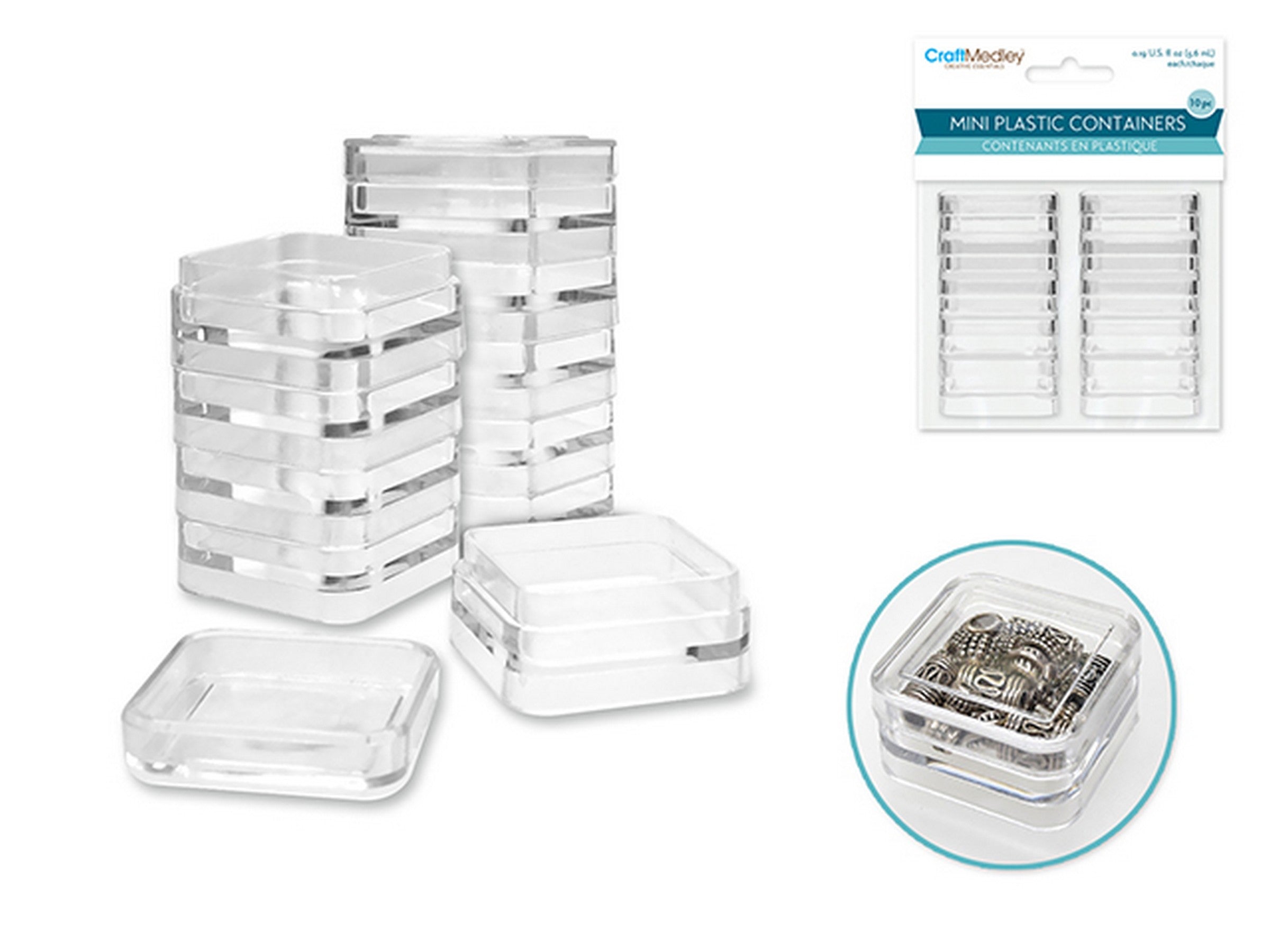 Craft Medley 10 Mini Square Plastic Containers with Lid 0.19oz each