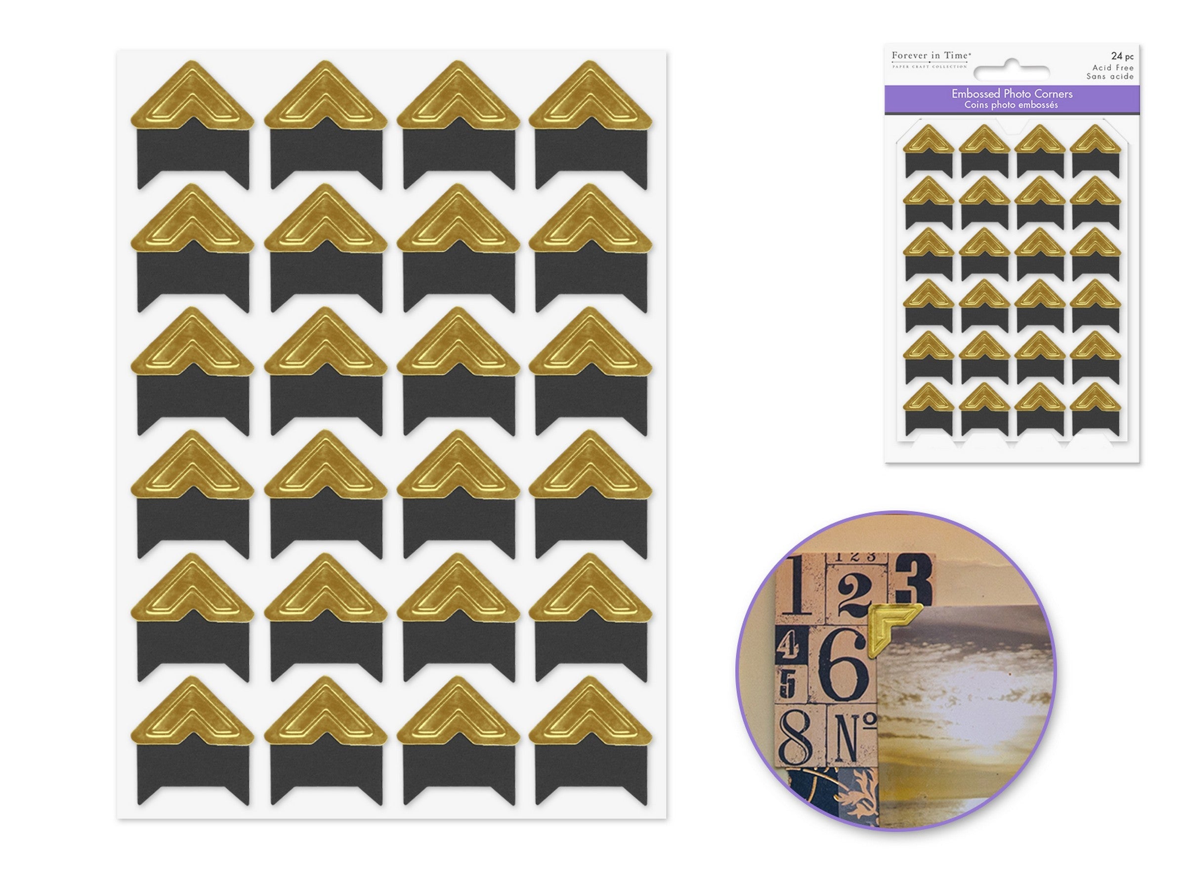 Forever in Time 24 Gold Embossed Photo Corners - Cardstock 0.75in