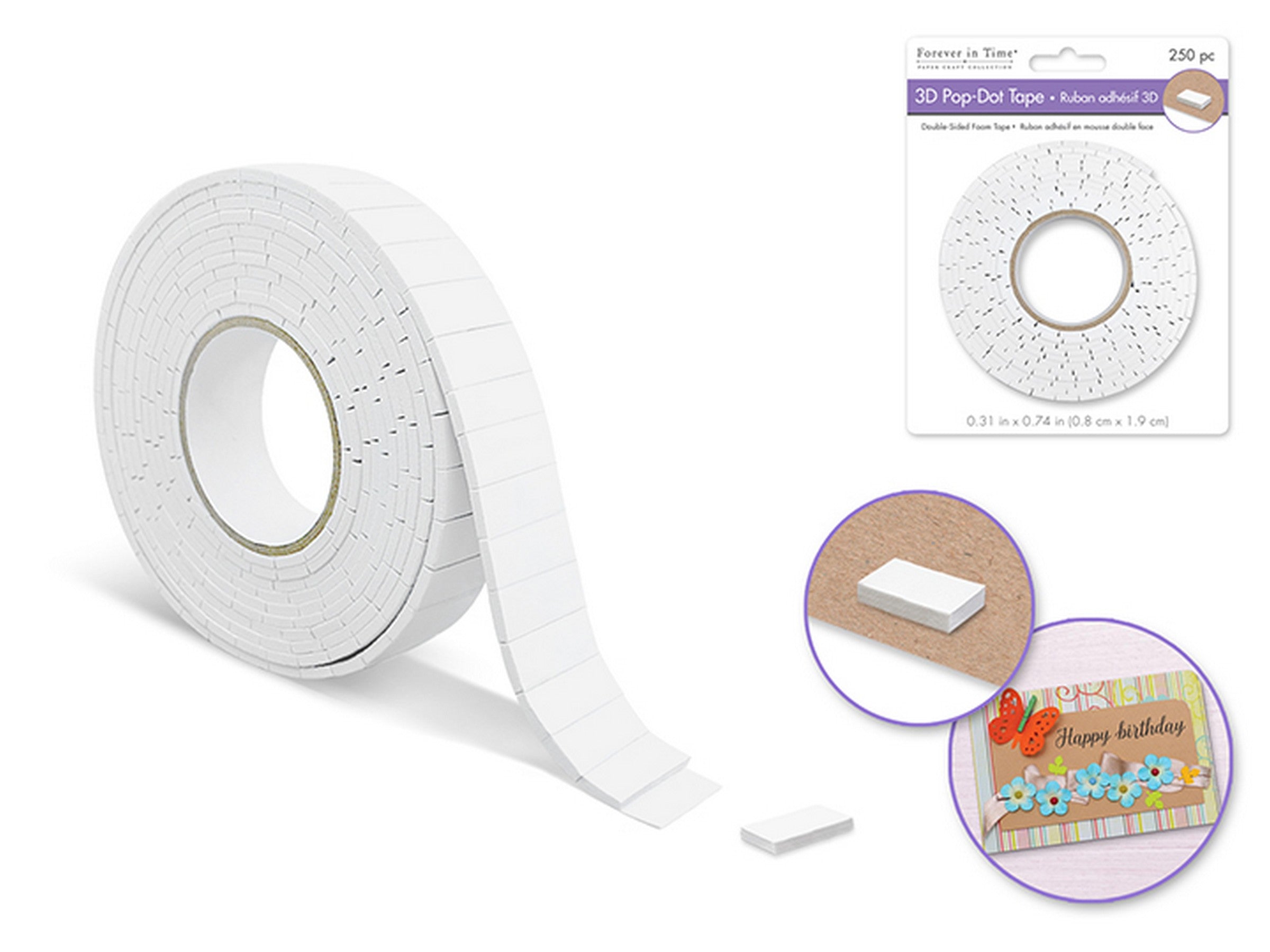 Forever in Time Pre-cut Dual Adhesive Foam Mount 3D Pop Dot Tape 250pcs 0.3x0.75in