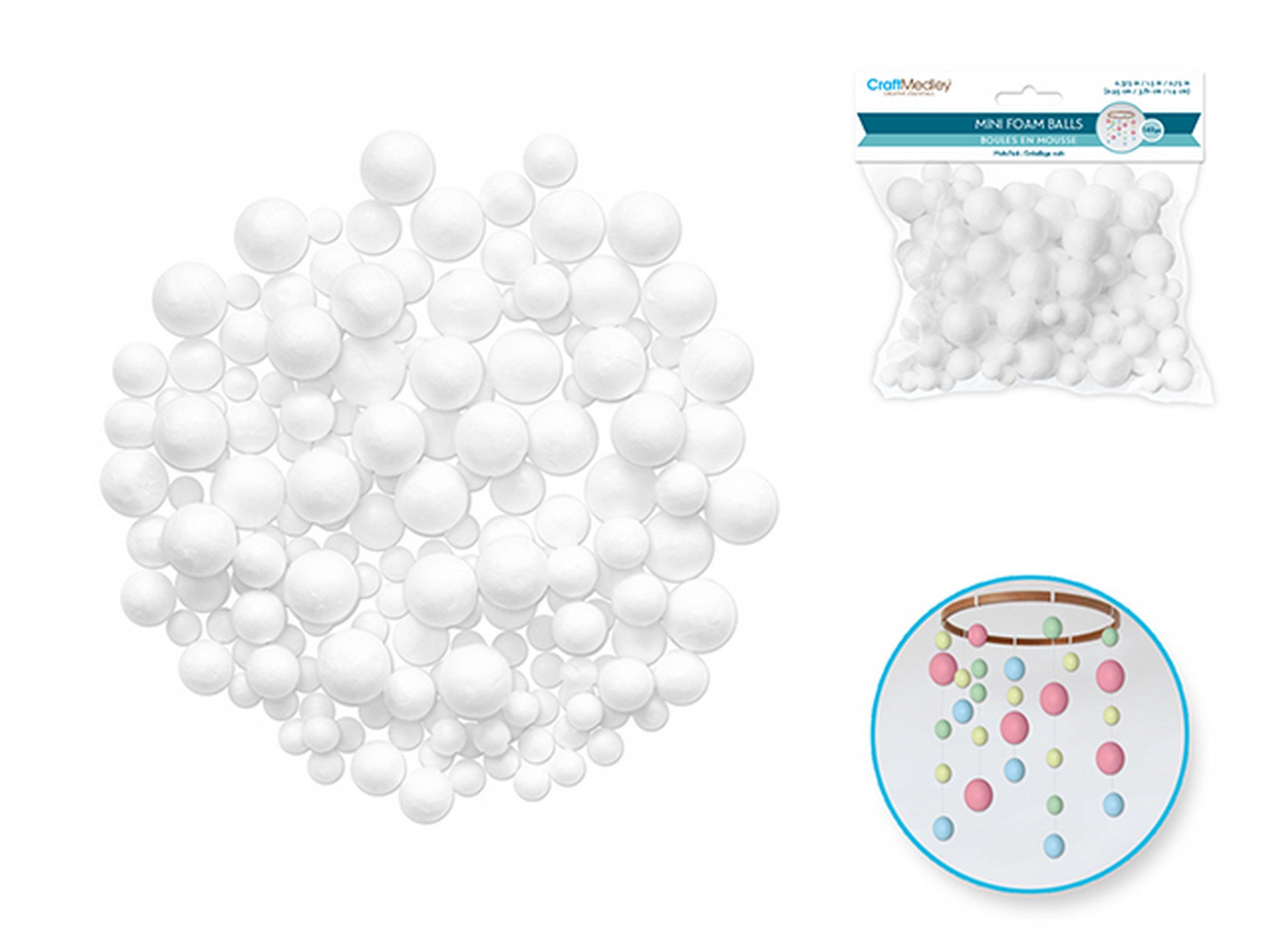 Craft Medley 140 Mini Foam Balls White 0.375in - 0.75in - 1.5in