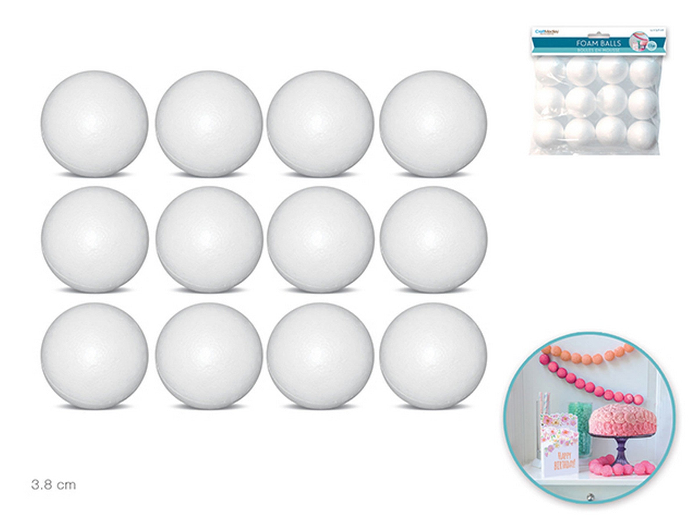 Craft Medley 12 White Foam Balls 1.5in