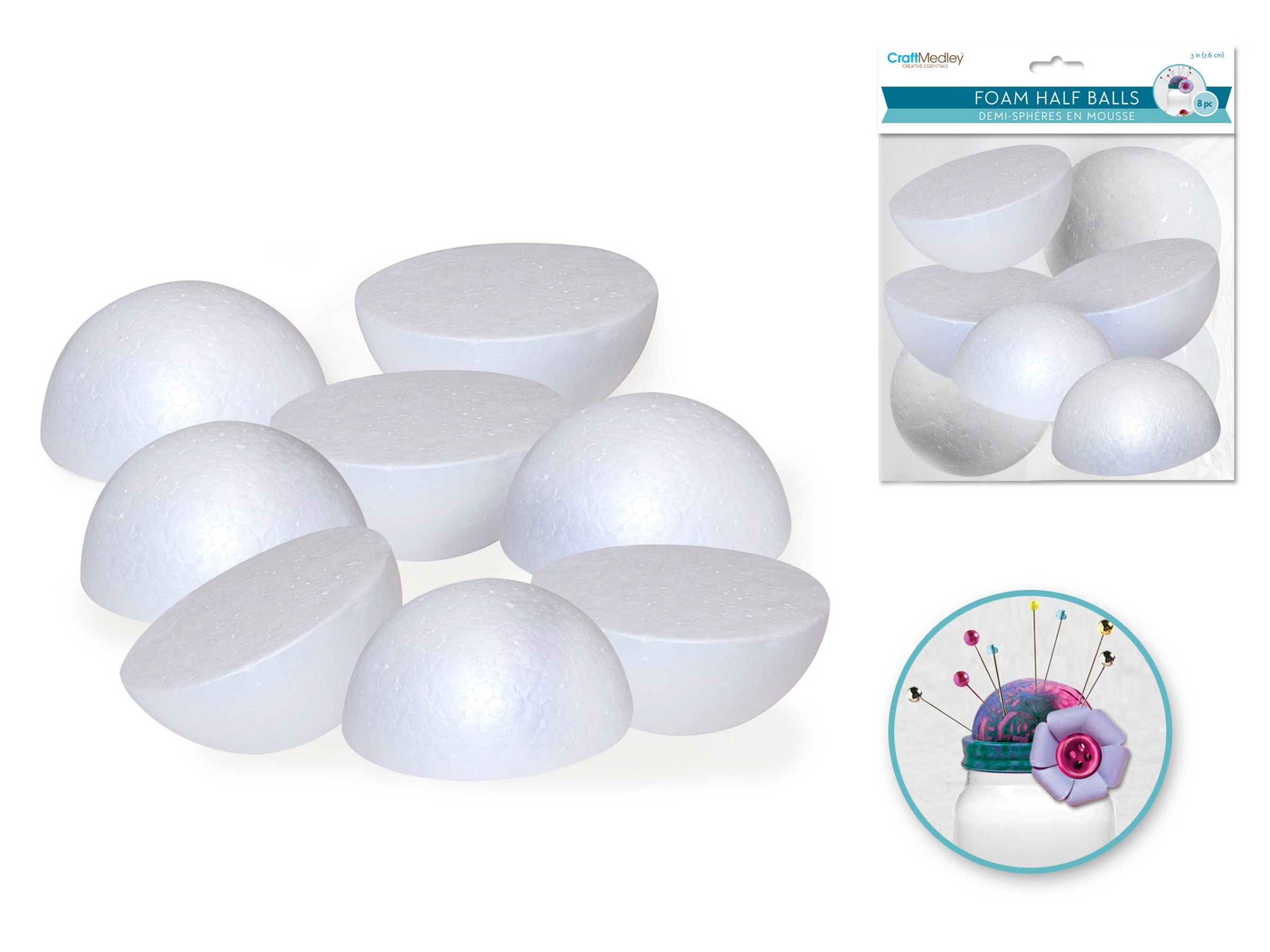 Craft Medley 8 White Foam Half Balls 3in