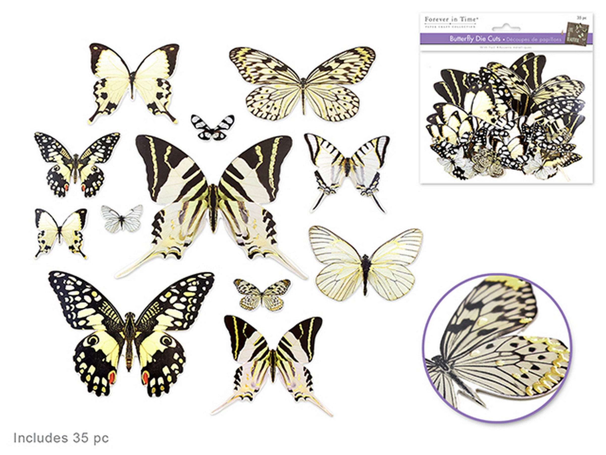 Forever in Time 35 Die Cut Butterflies with Foil White 1.4in to 5.25x5in