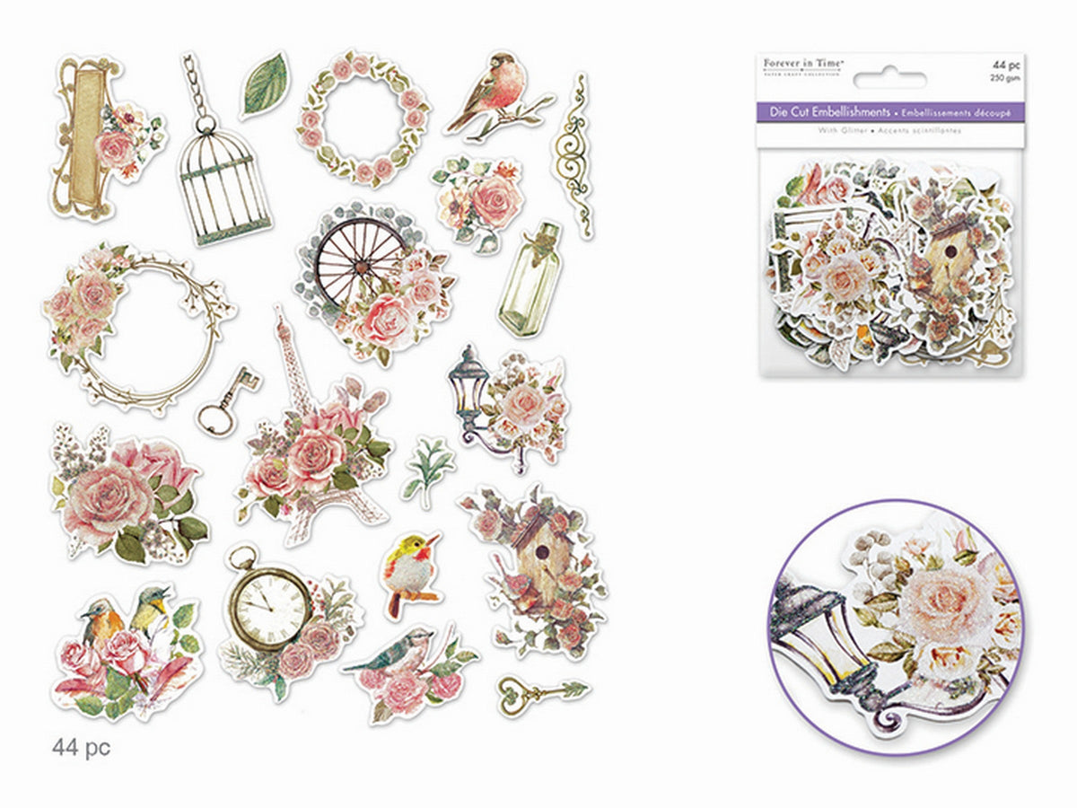 Forever in Time 44 Glitter Die Cuts - Vintage 0.75x1in to 2.1x3.25in