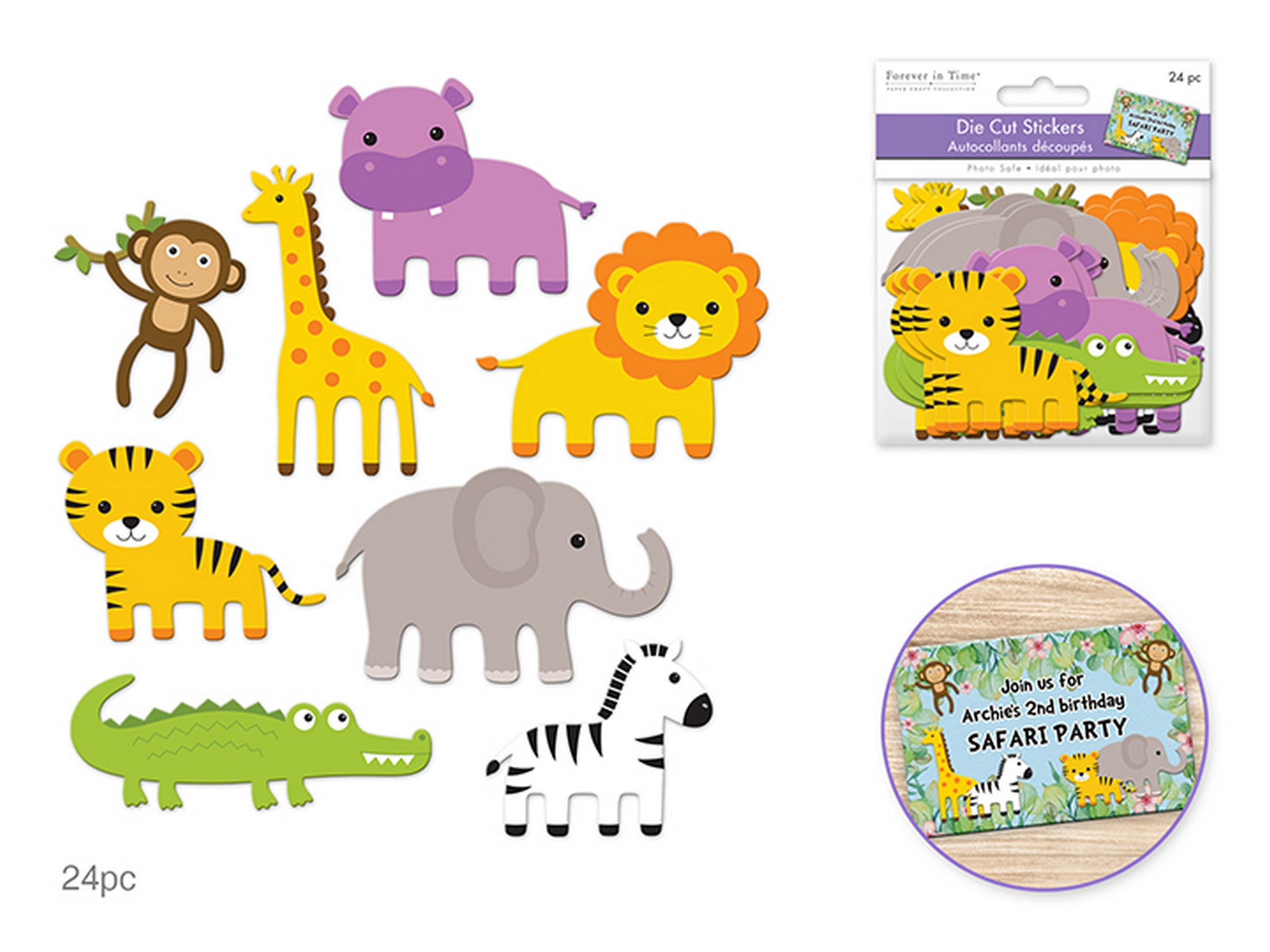 Forever in Time Paper Self-adhesive Die-cut Stickers 24pcs - Baby Safari