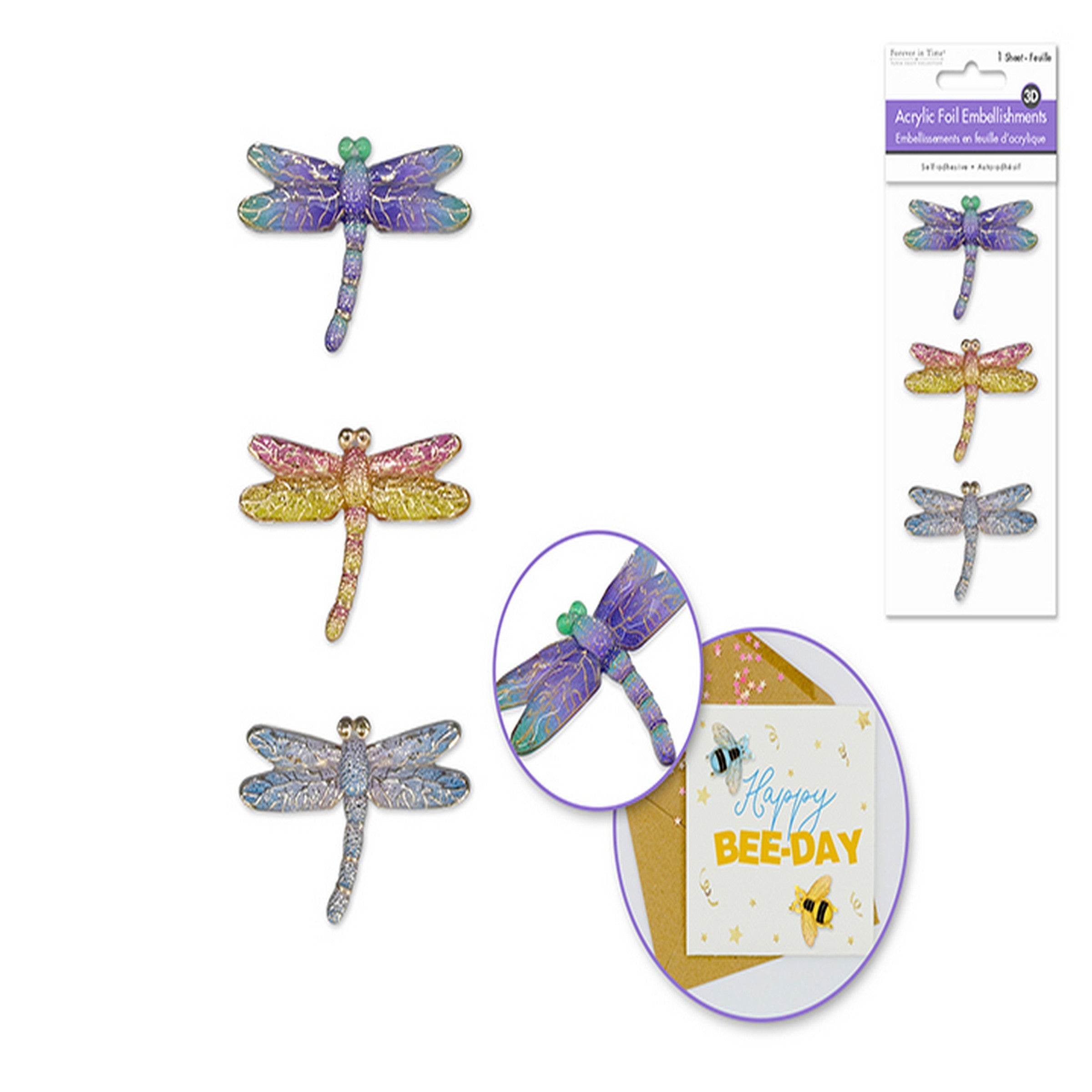 Forever in Time 3 3D Acrylic Foil Self-adhesive Embellishments - Dragonfly 1.75x1.25in