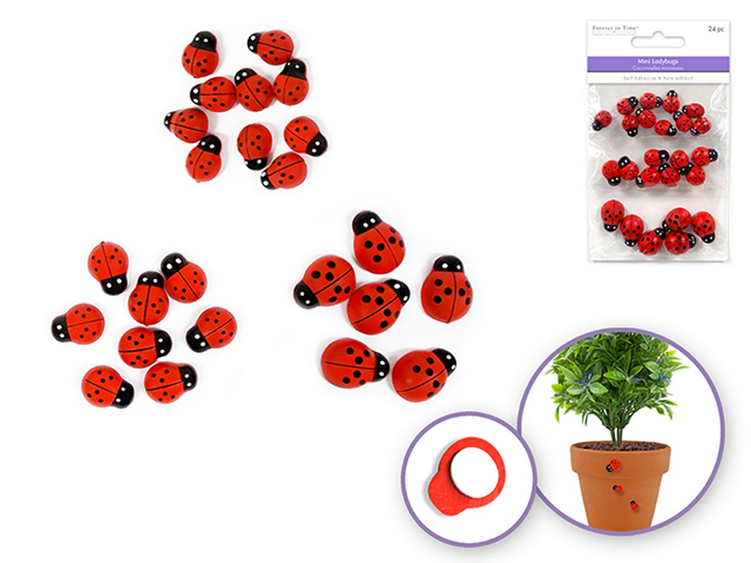 Forever in Time 24 Mini Ladybugs Self-adhesive 0.5in - 0.6in - 0.74in