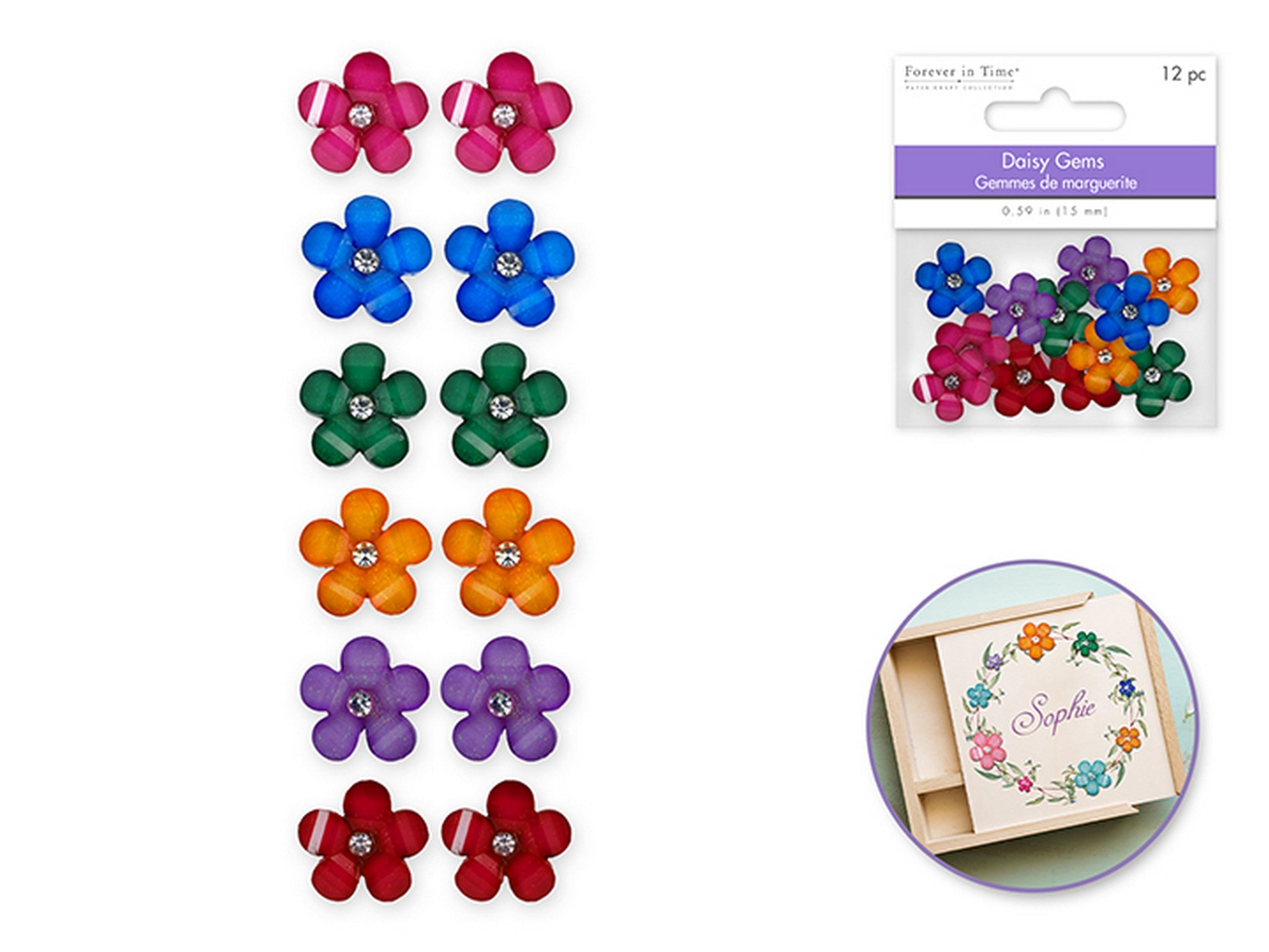 Forever in Time 12 Glitter Daisy Gems Bold Medley 0.59in