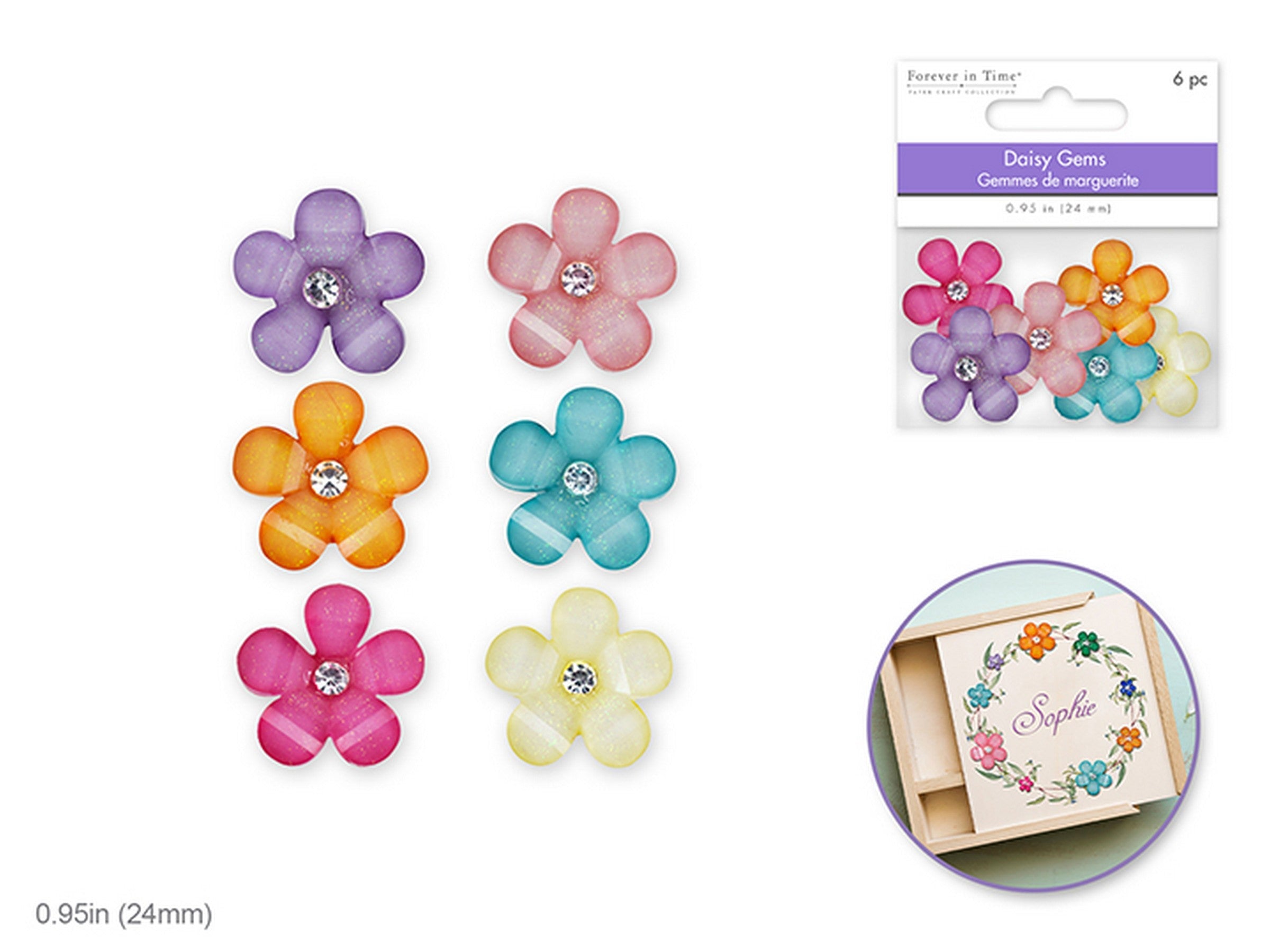 Forever in Time 6 Glitter Daisy Gems Pastel Medley 0.95in