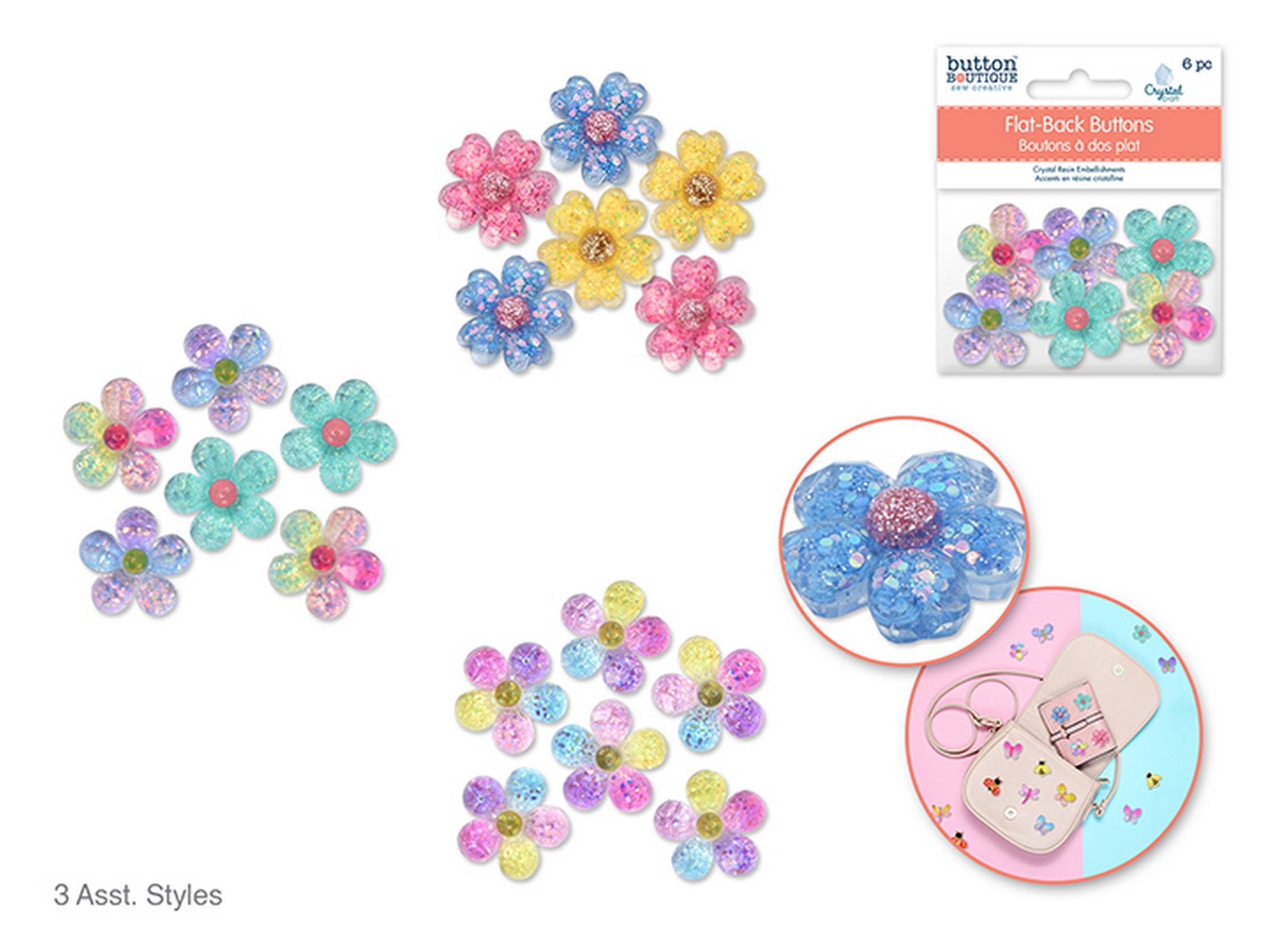 Button Boutique 6 Flat-Back Crystal Resin Buttons - Daisy Dazzle VRT