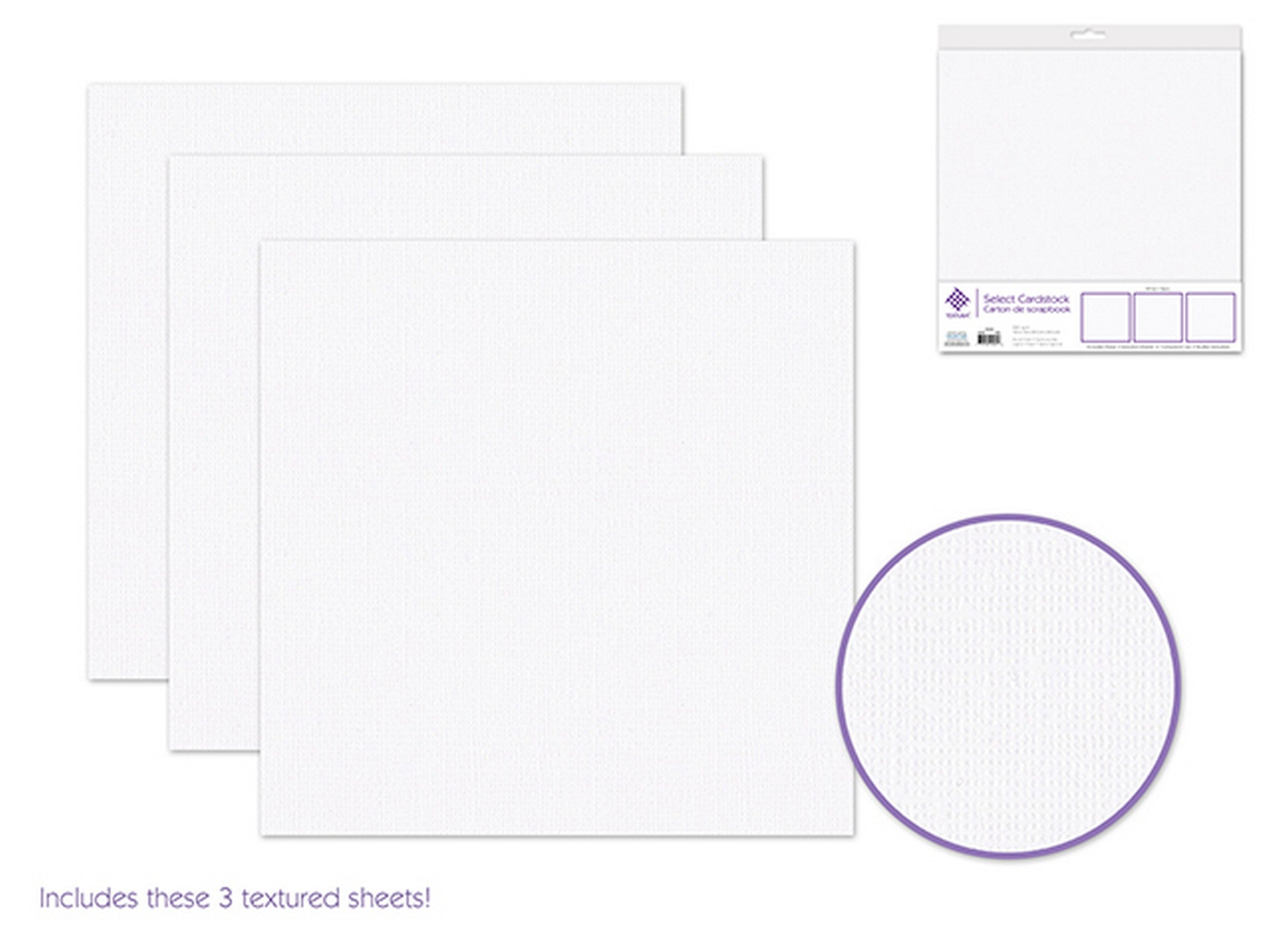 3 Select Textured Cardstocks White 12x12in