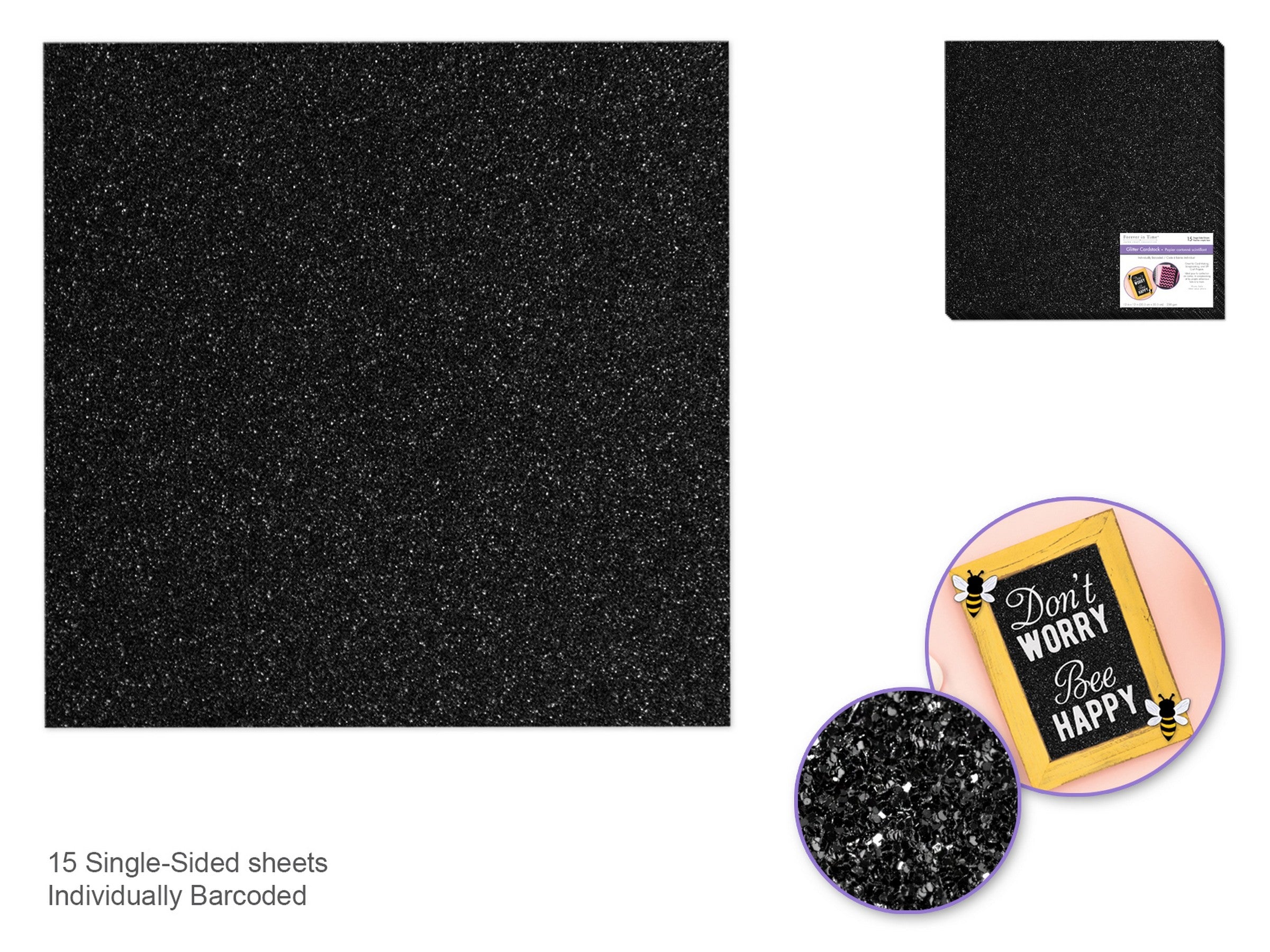 Forever in Time Black Glitter Cardstock - Sold Individualy 12x12in