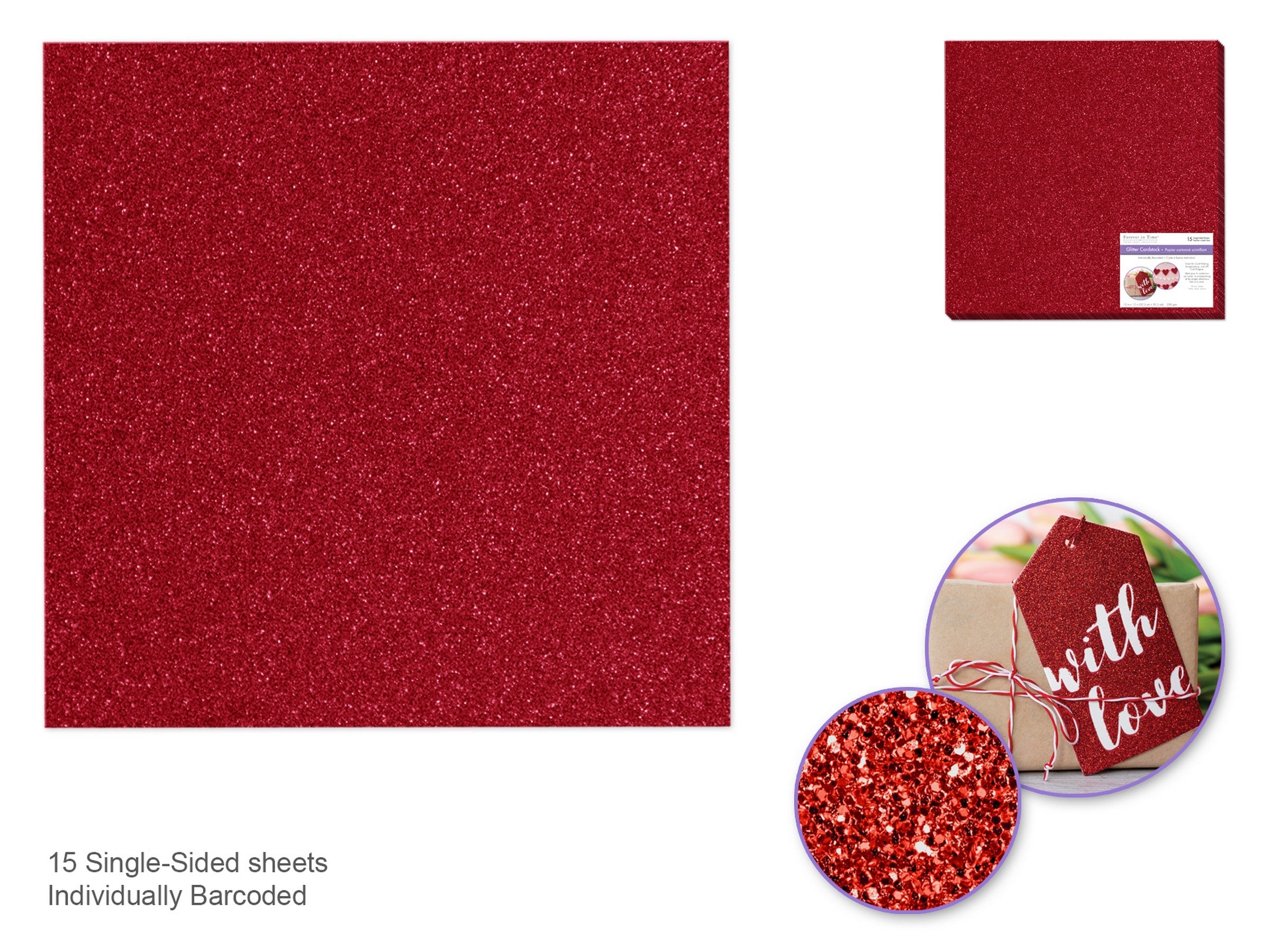 Forever in Time Red Glitter Cardstock - Sold Individualy 12x12in