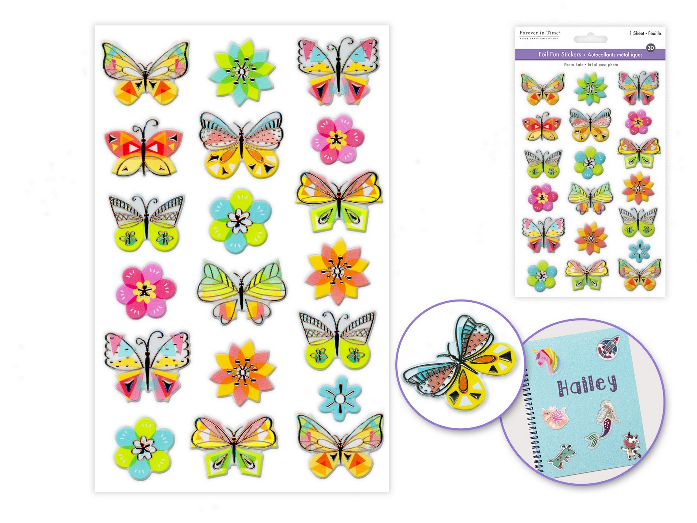 Forever in Time Foil Fun Stickers Butterfly Floral 5.5x8.3in