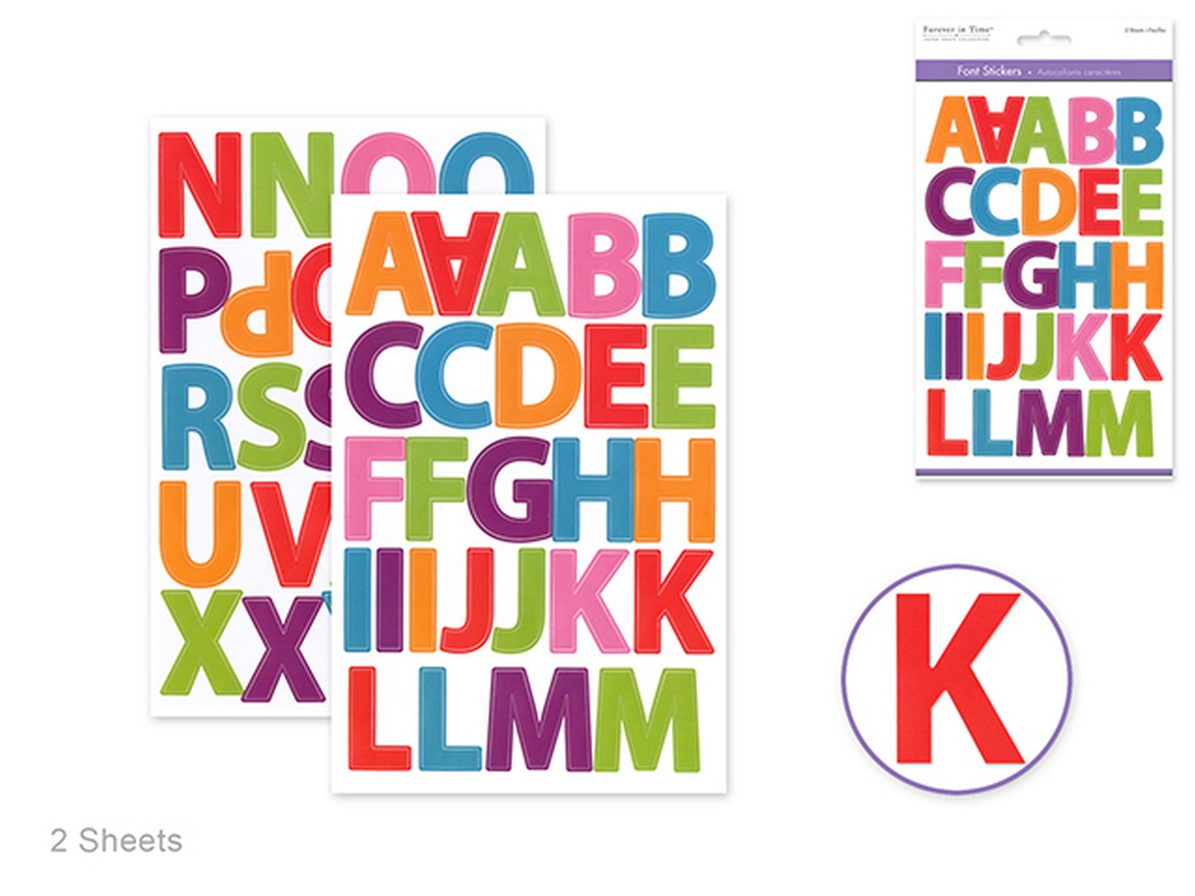Forever in Time 2 Sheets Font Stickers Multi Colored 5.5x8.2in sheet