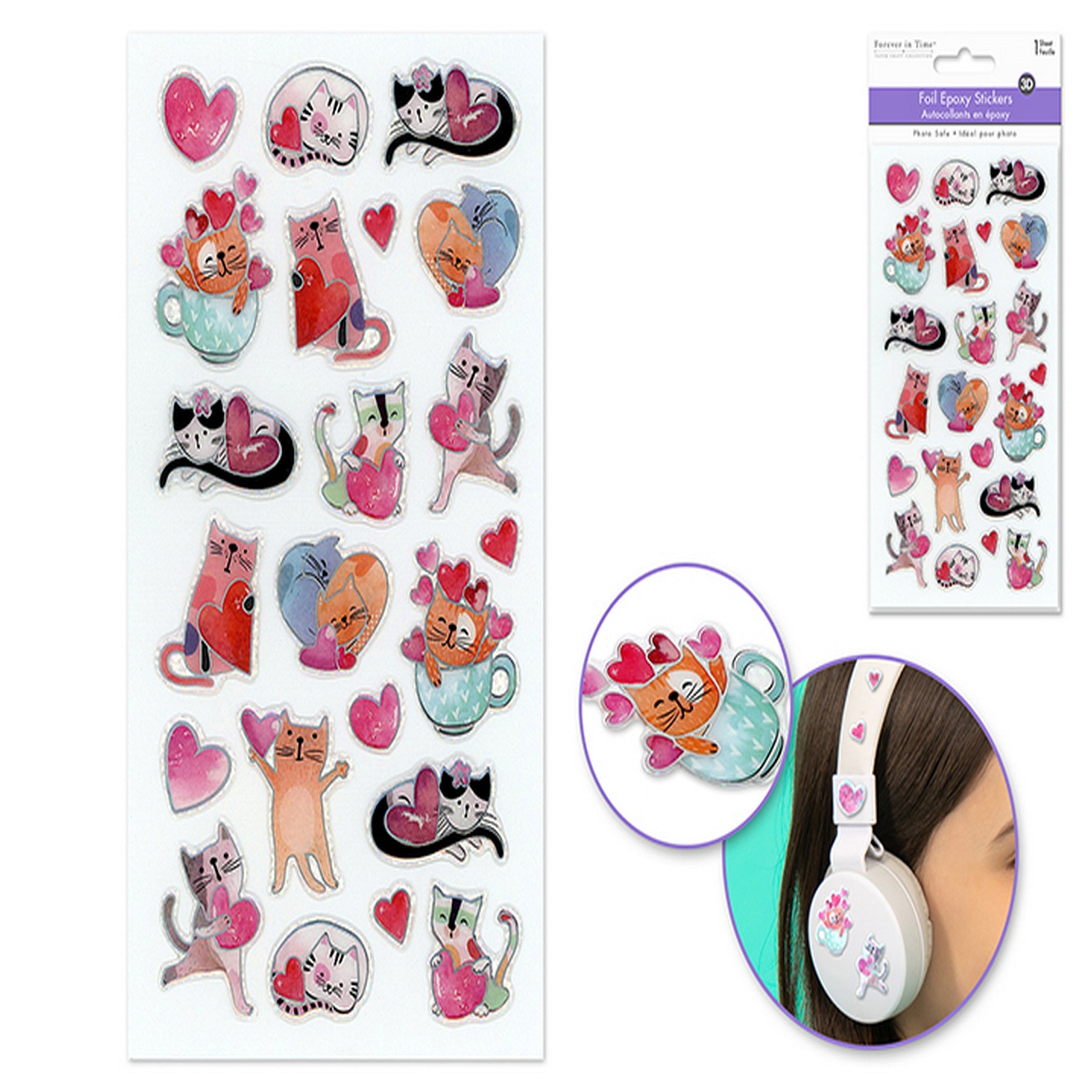 Forever in Time 3D Epoxy Laser Stickers with Foil Effects - Cats 3.7x6.9in