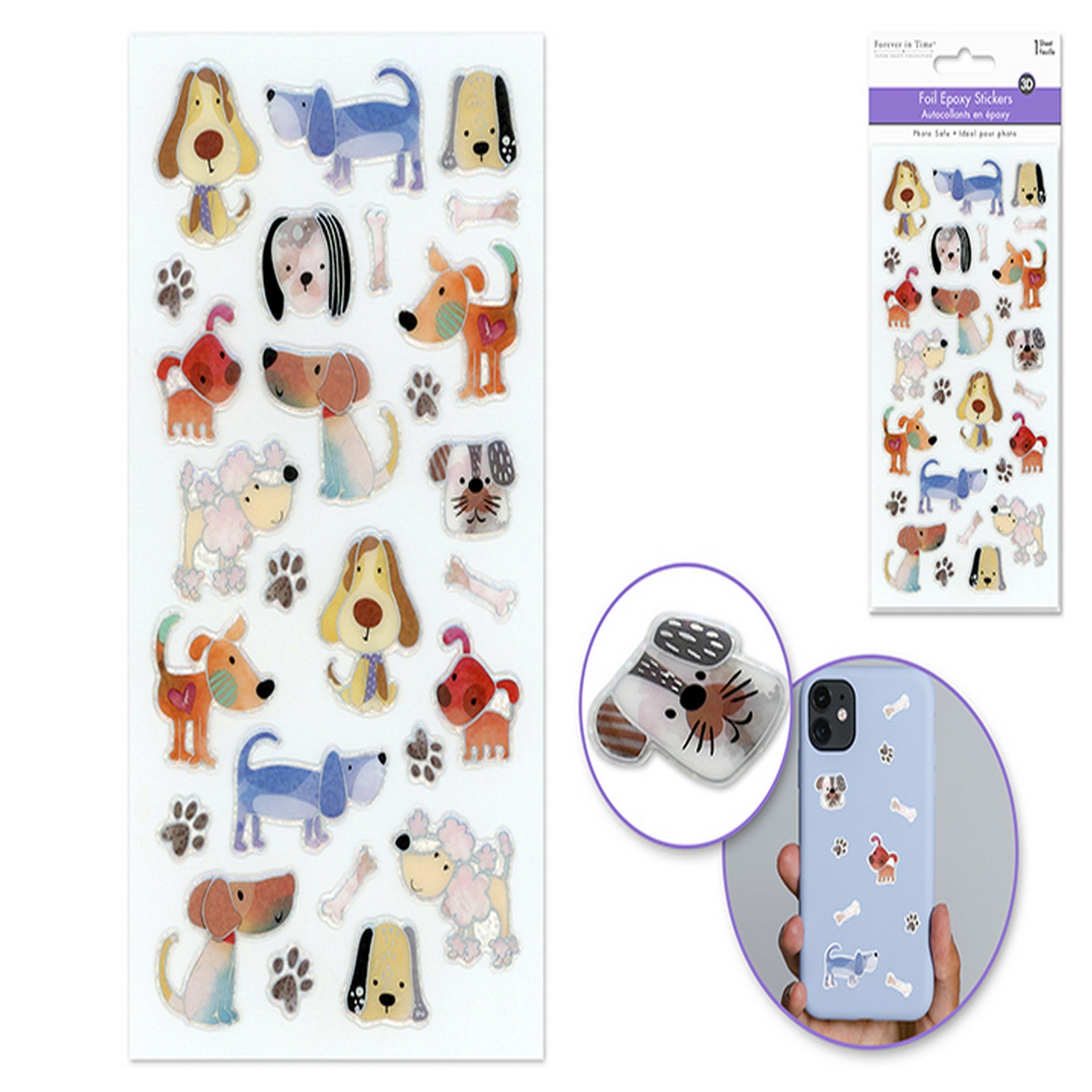 Forever in Time 3D Epoxy Laser Stickers with Foil Effects - Dogs 3.7x6.9in