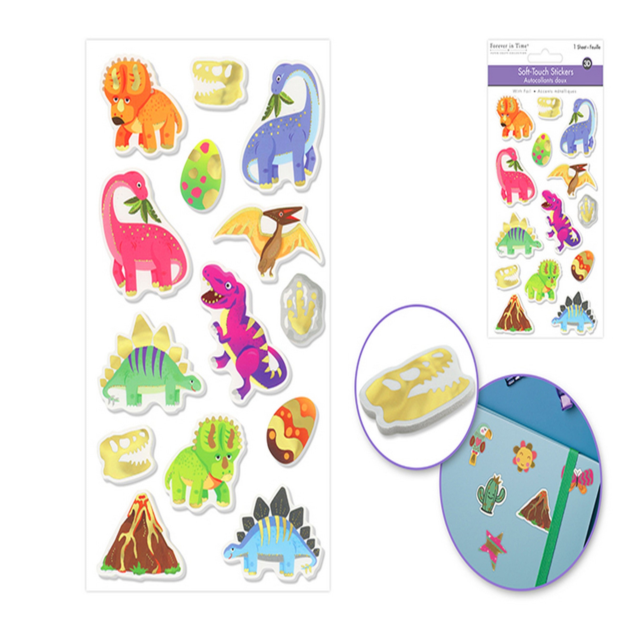 Forever in Time 3D Foil Soft-touch Themed Stickers - Dinosaur 3.9x6.3in