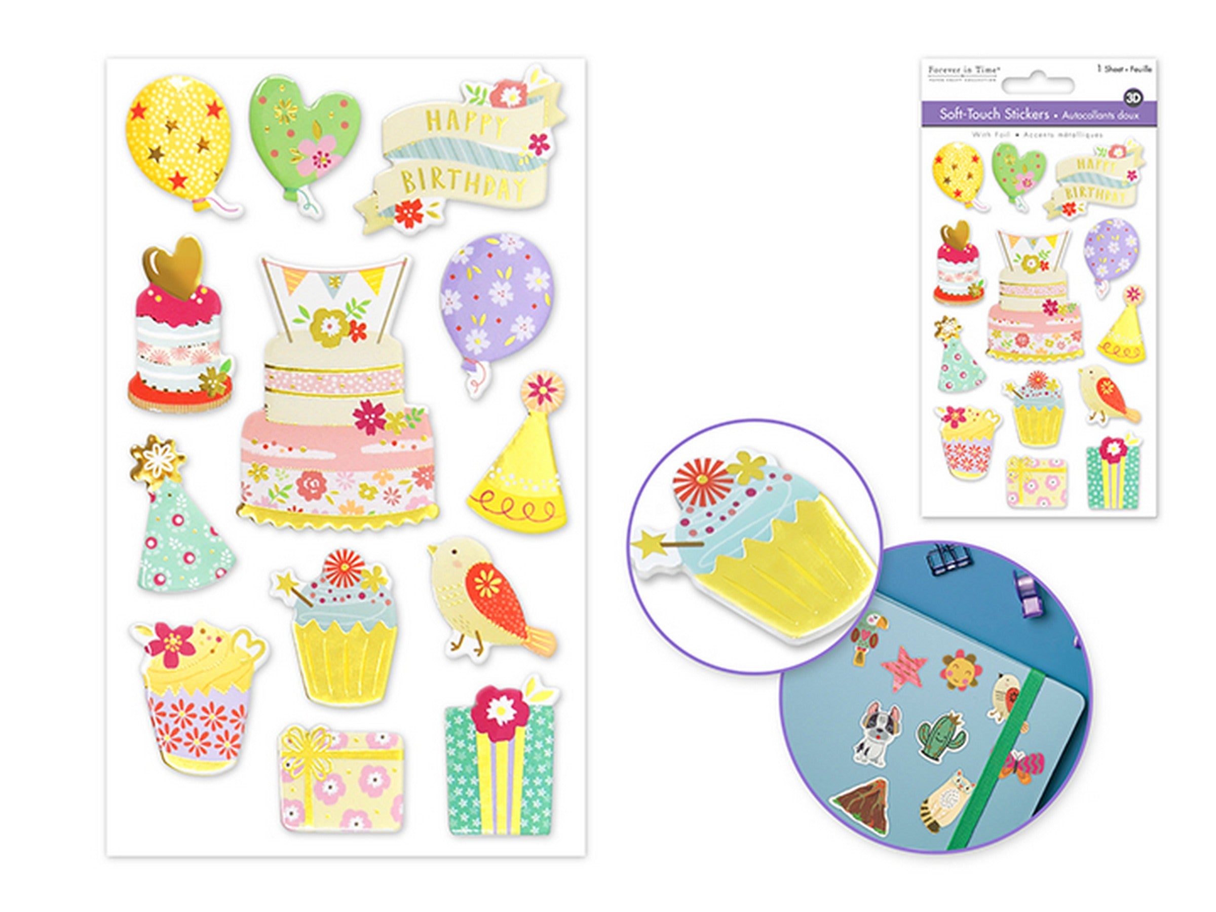 Forever in Time 3D Foil Soft Touch Stickers - Birthday 3.9x6.3in