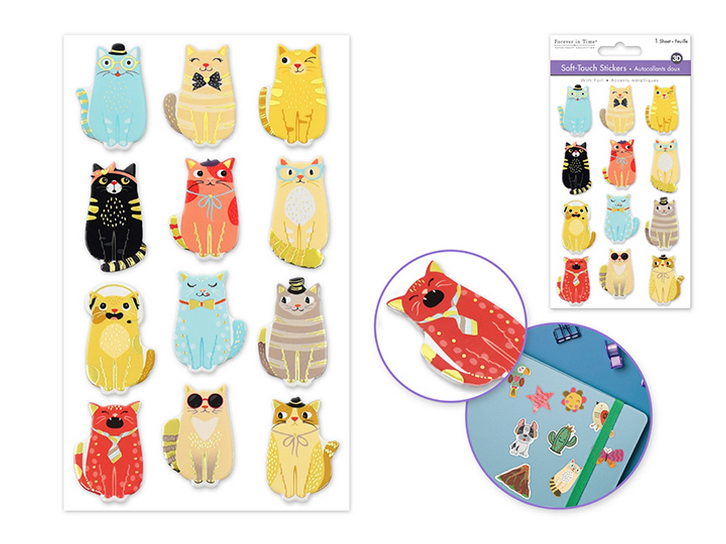 Forever in Time 3D Foil Soft Touch Stickers - Cat Fancy 3.9x6.3in