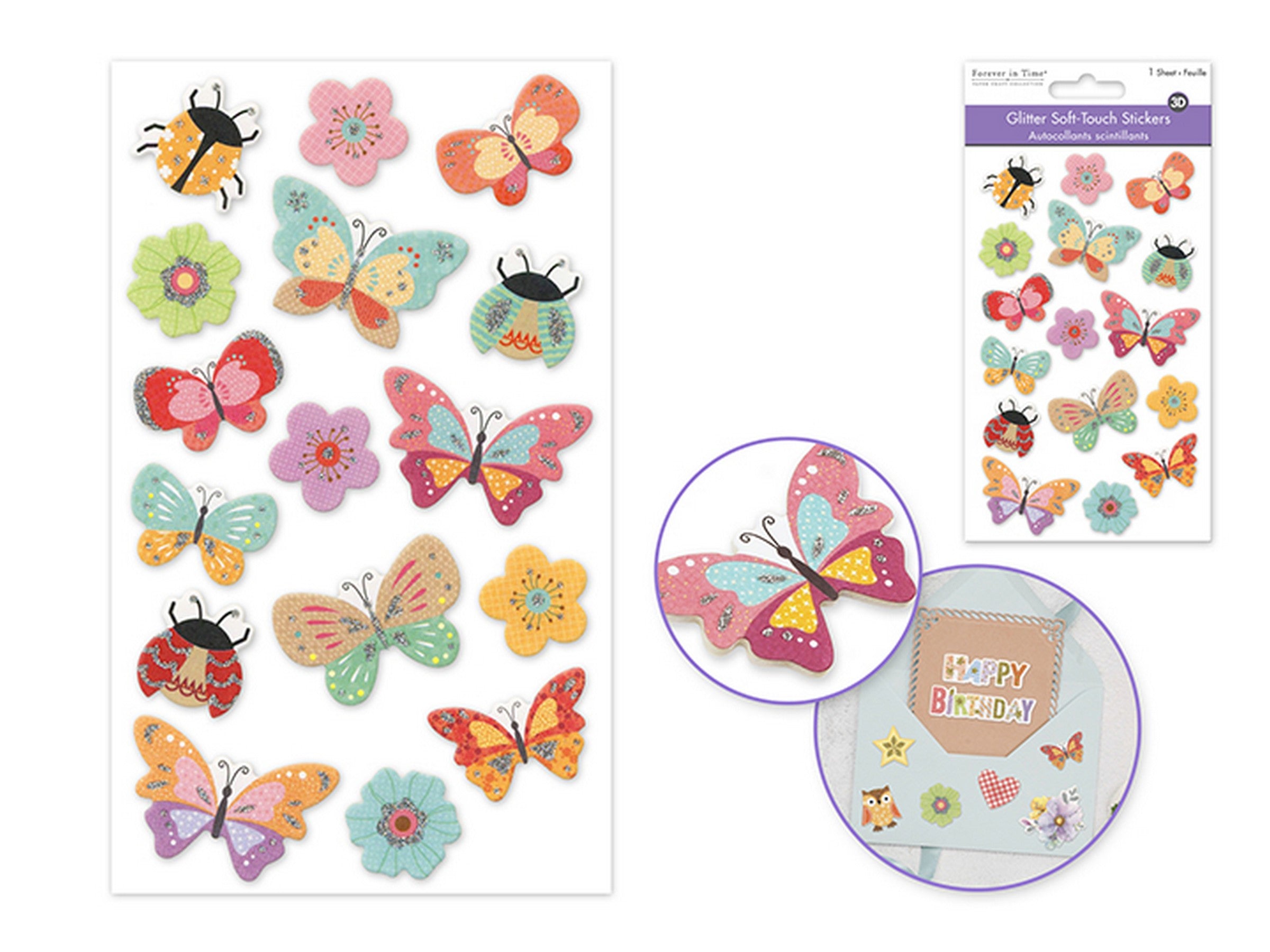 Forever in Time 3D Glitter Soft Touch Stickers - Butterfly 4x6.25in