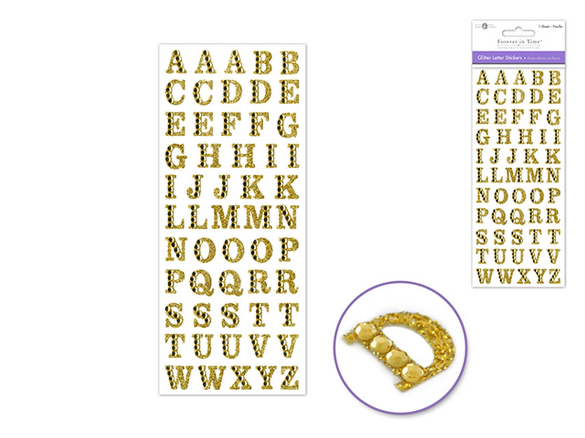 Forever in Time Gold Glitter Letter Stickers 3.4x7.8in sheet