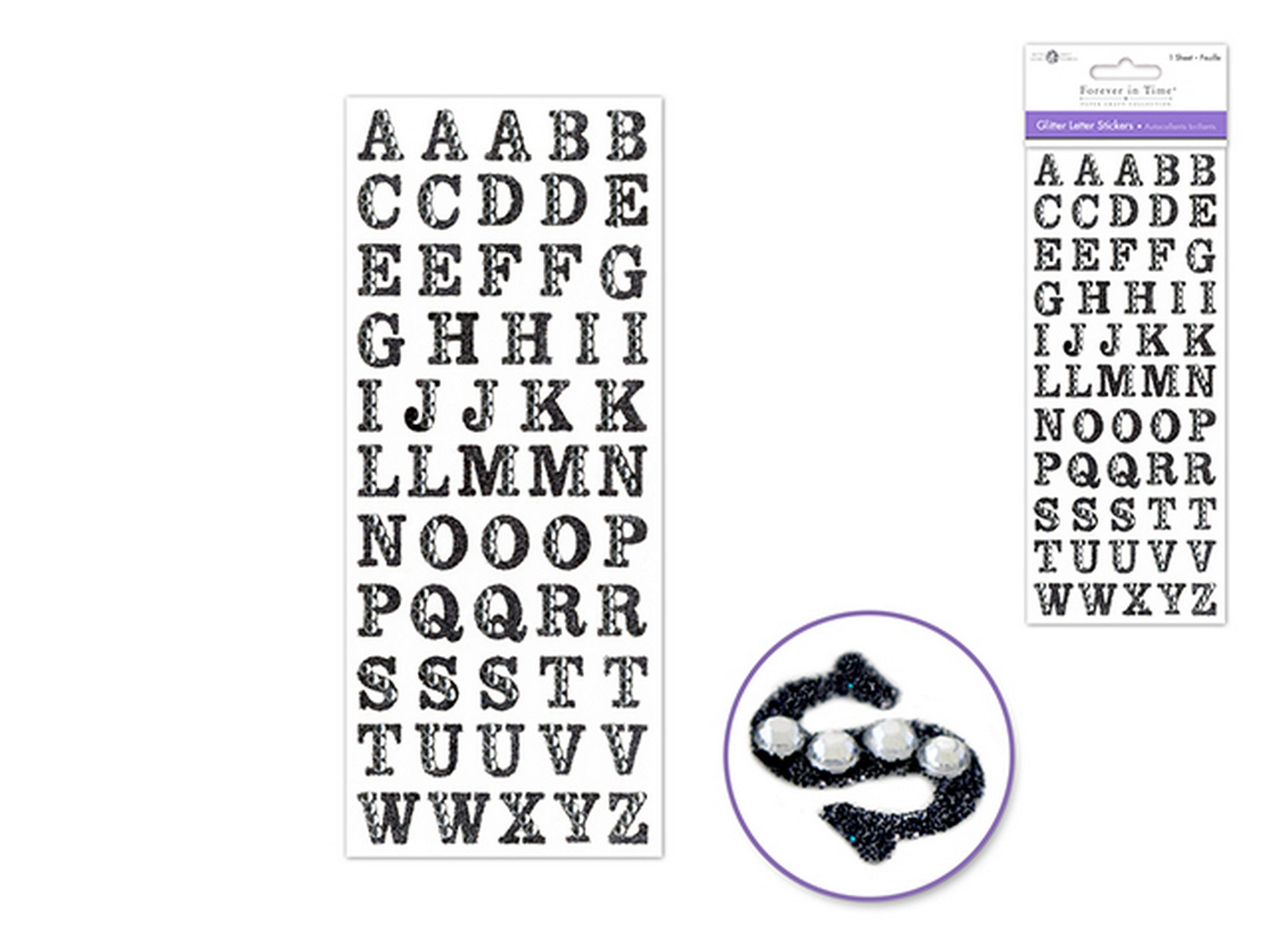 Forever in Time Black Glitter Letter Stickers 3.4x7.8in sheet