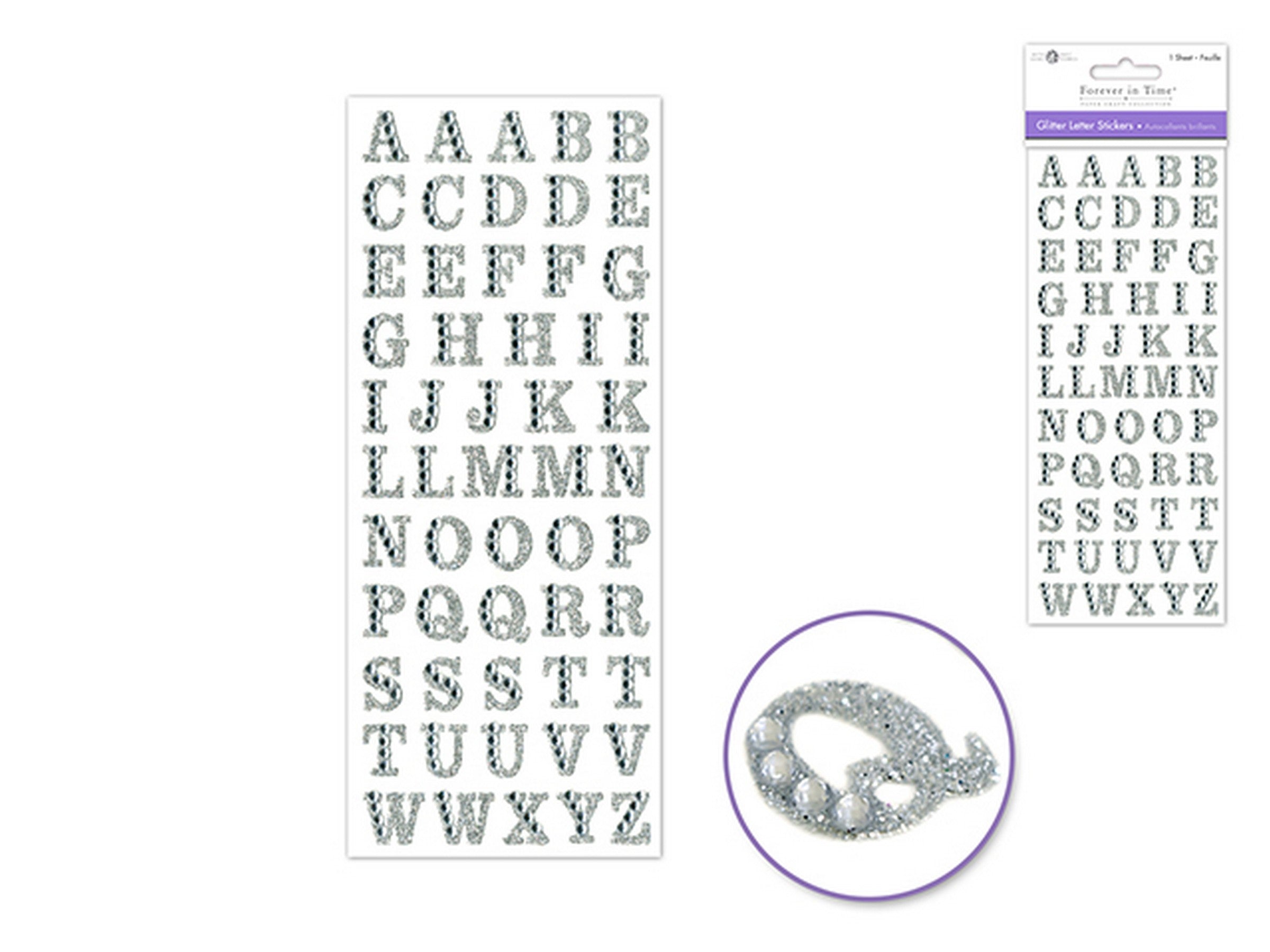 Forever in Time Silver Glitter Letter Stickers 3.4x7.8in sheet