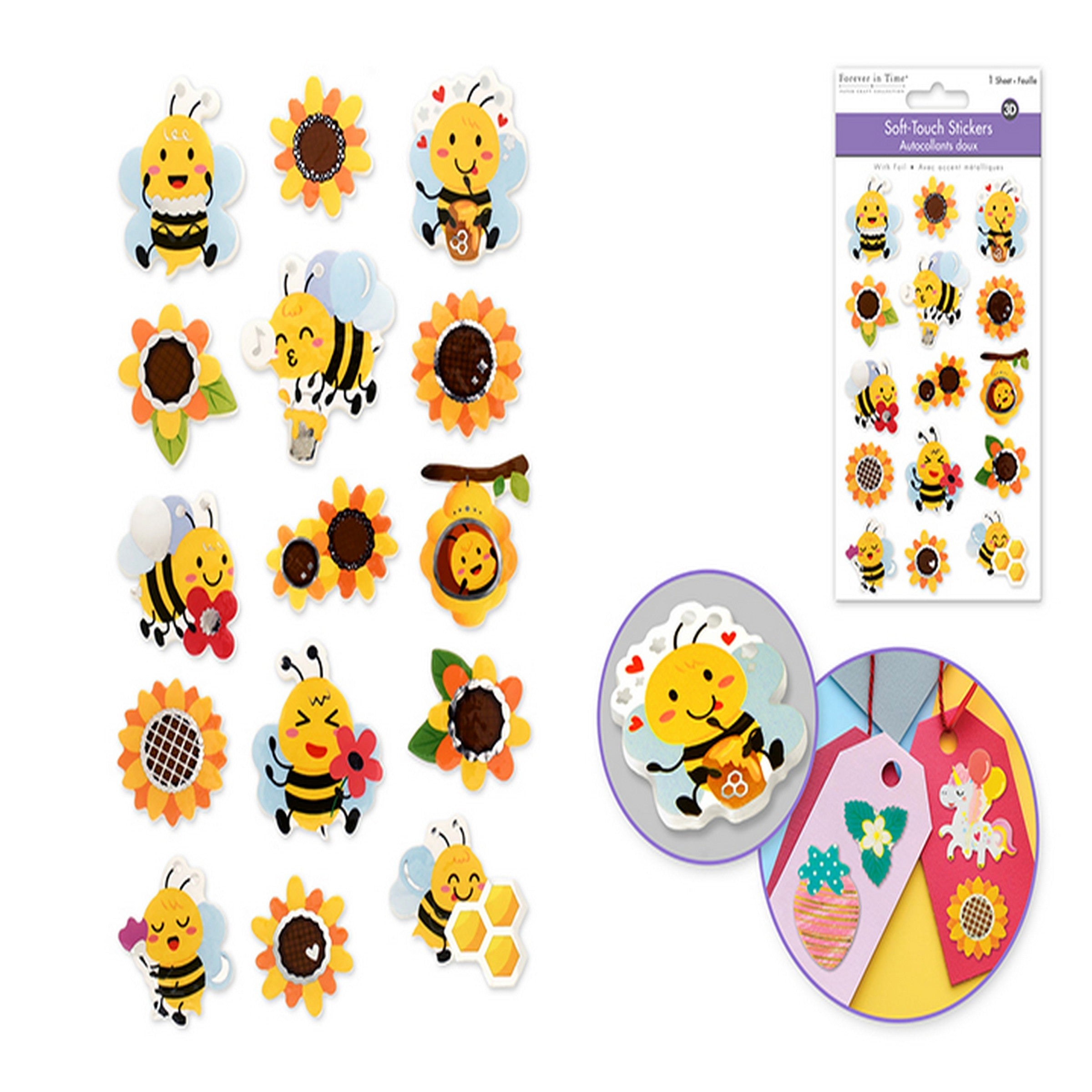 Forever in Time 3D Foam Stickers with Glitter - Bumble Bee 3.9x6.3in