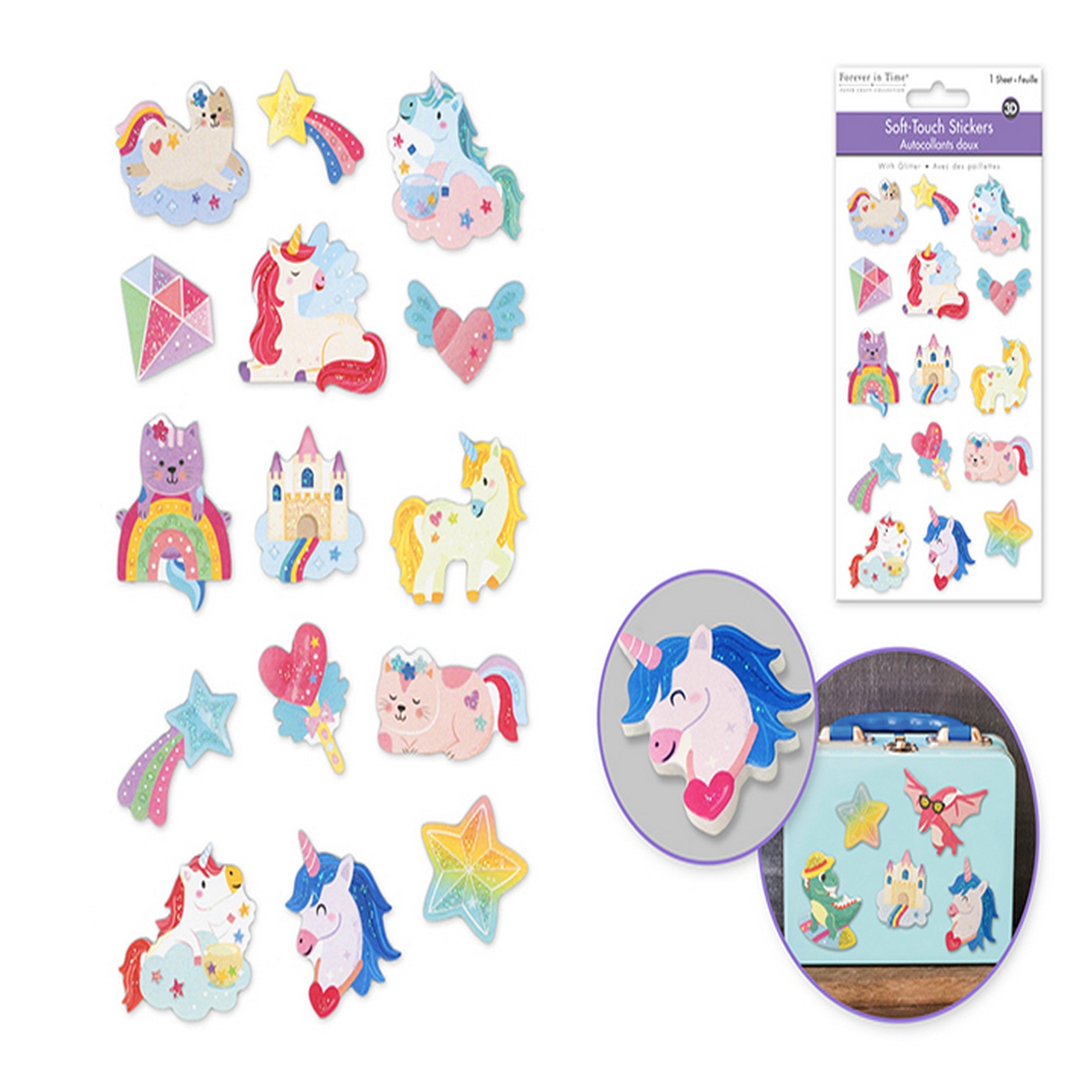 Forever in Time 3D Foam Stickers with Glitter - Unicorn 3.9x6.3in