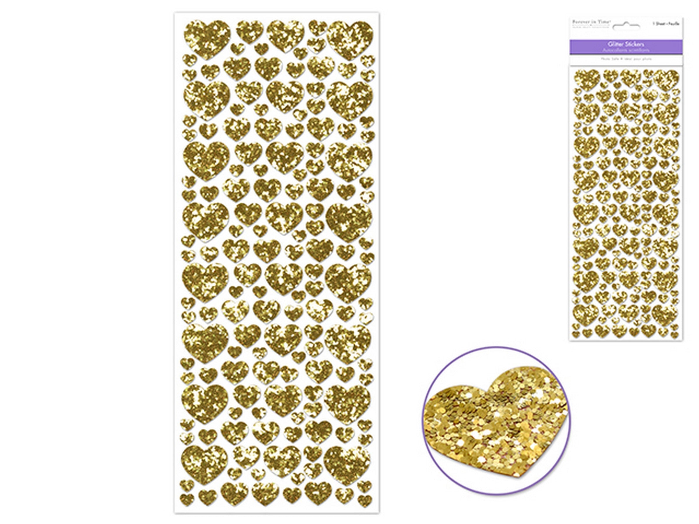 Forever in Time Gold Hearts Glitter Stickers 12x5in sheet