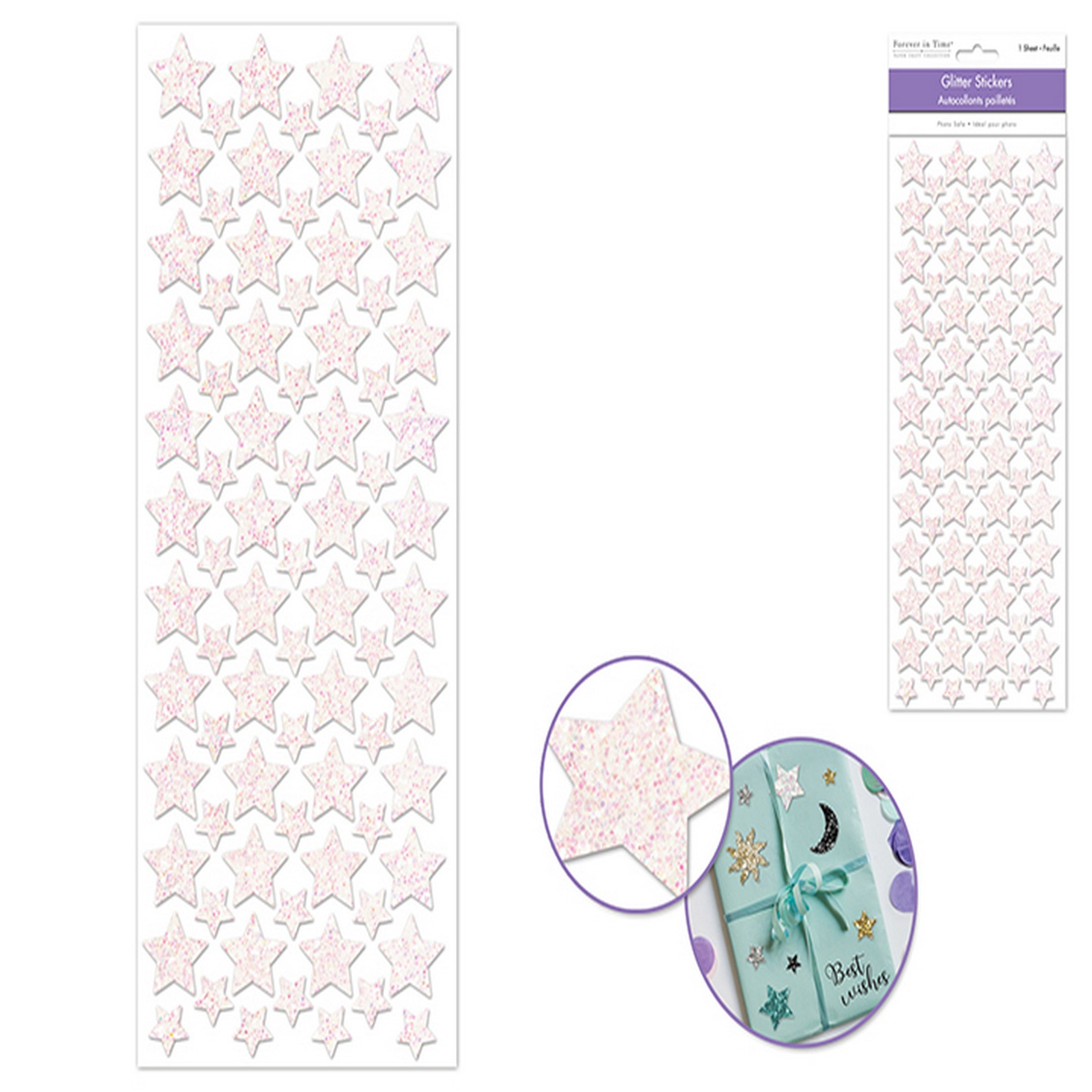 Forever in Time Glitter Stickers - White Star 4.9x12in