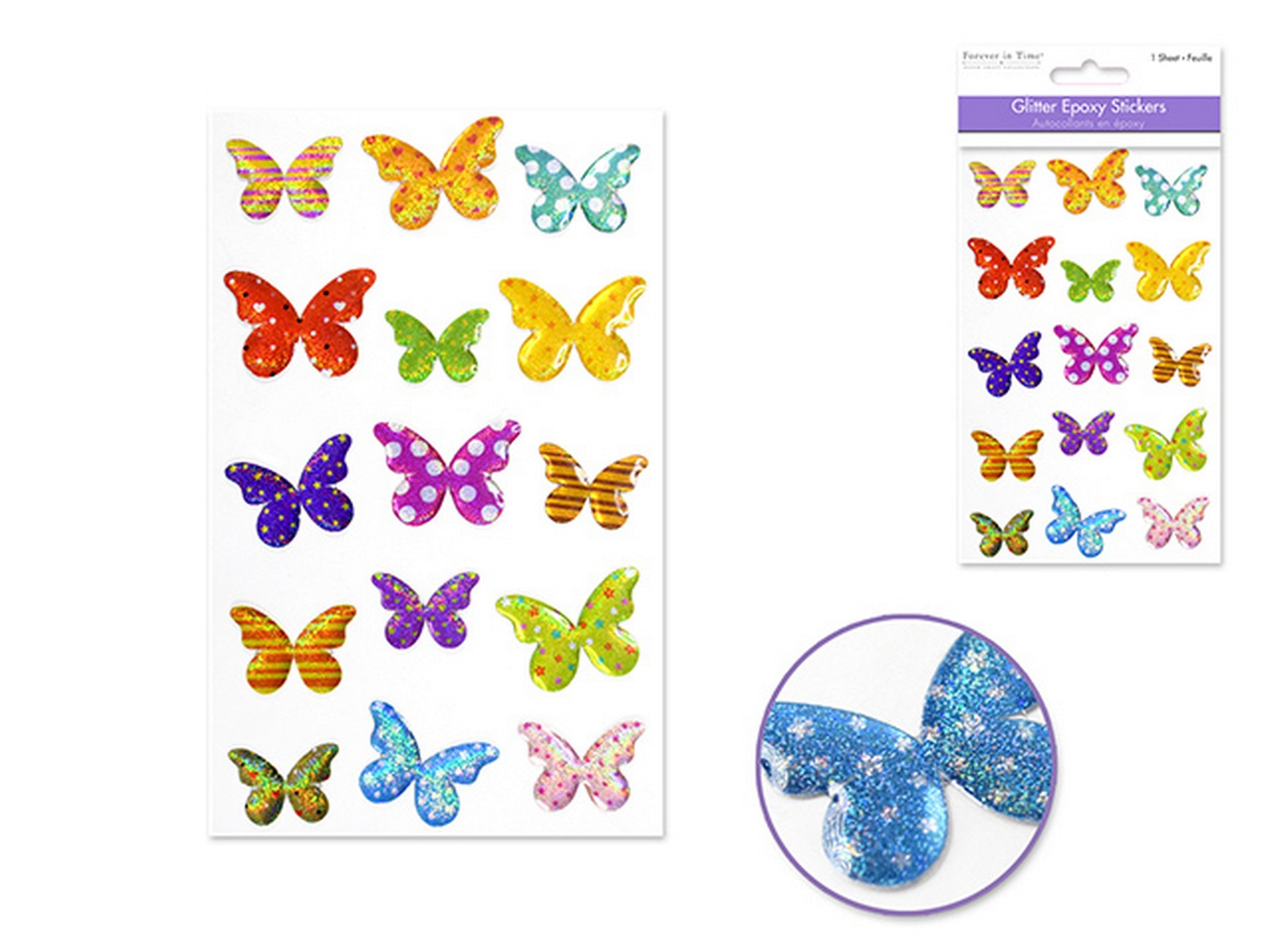 Forever in Time Glitter Epoxy Stickers Butterfly Medley 6x3.75in sheet