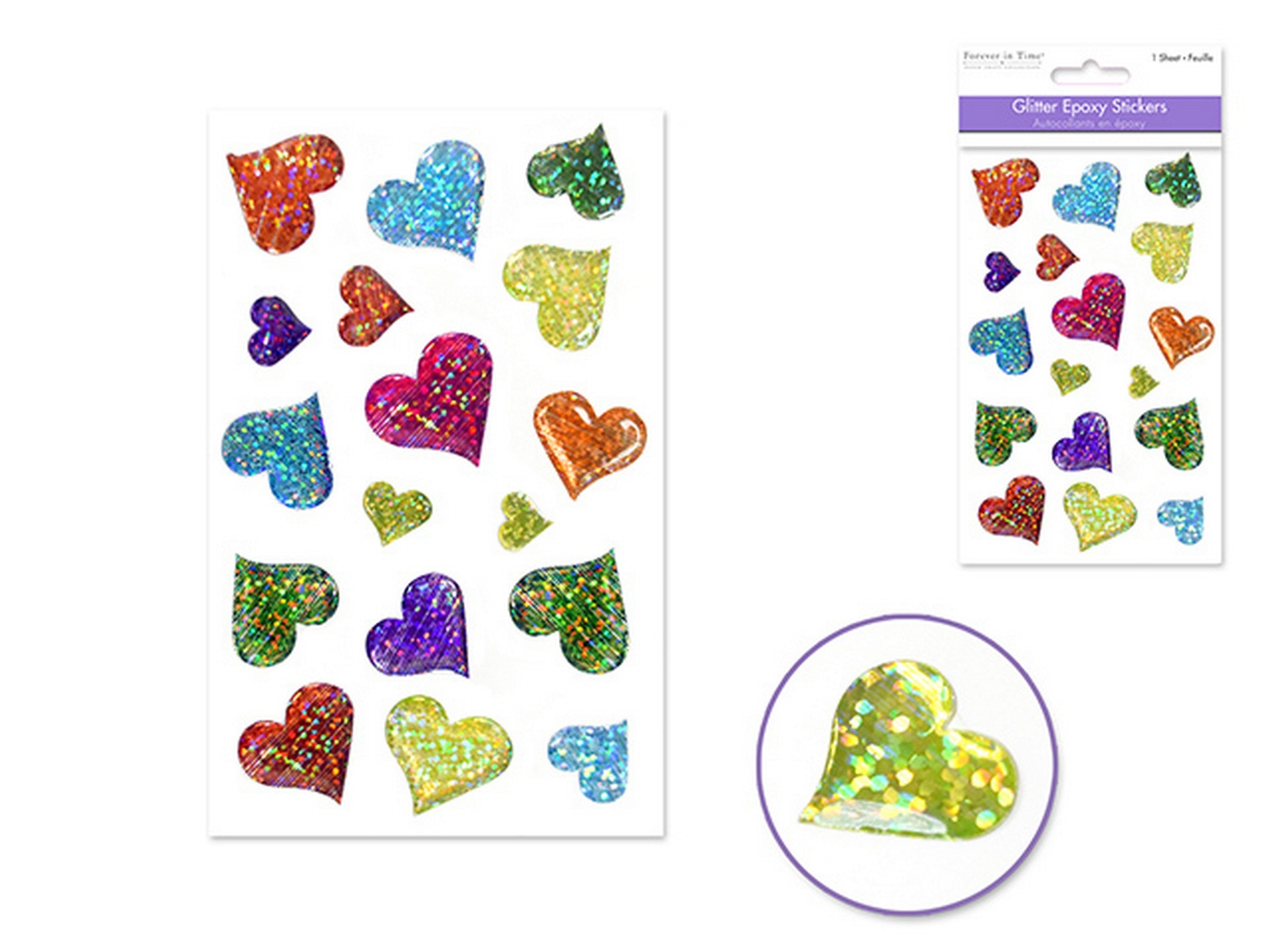 Forever in Time Glitter Epoxy Stickers Glimmer Hearts 6x3.75in sheet