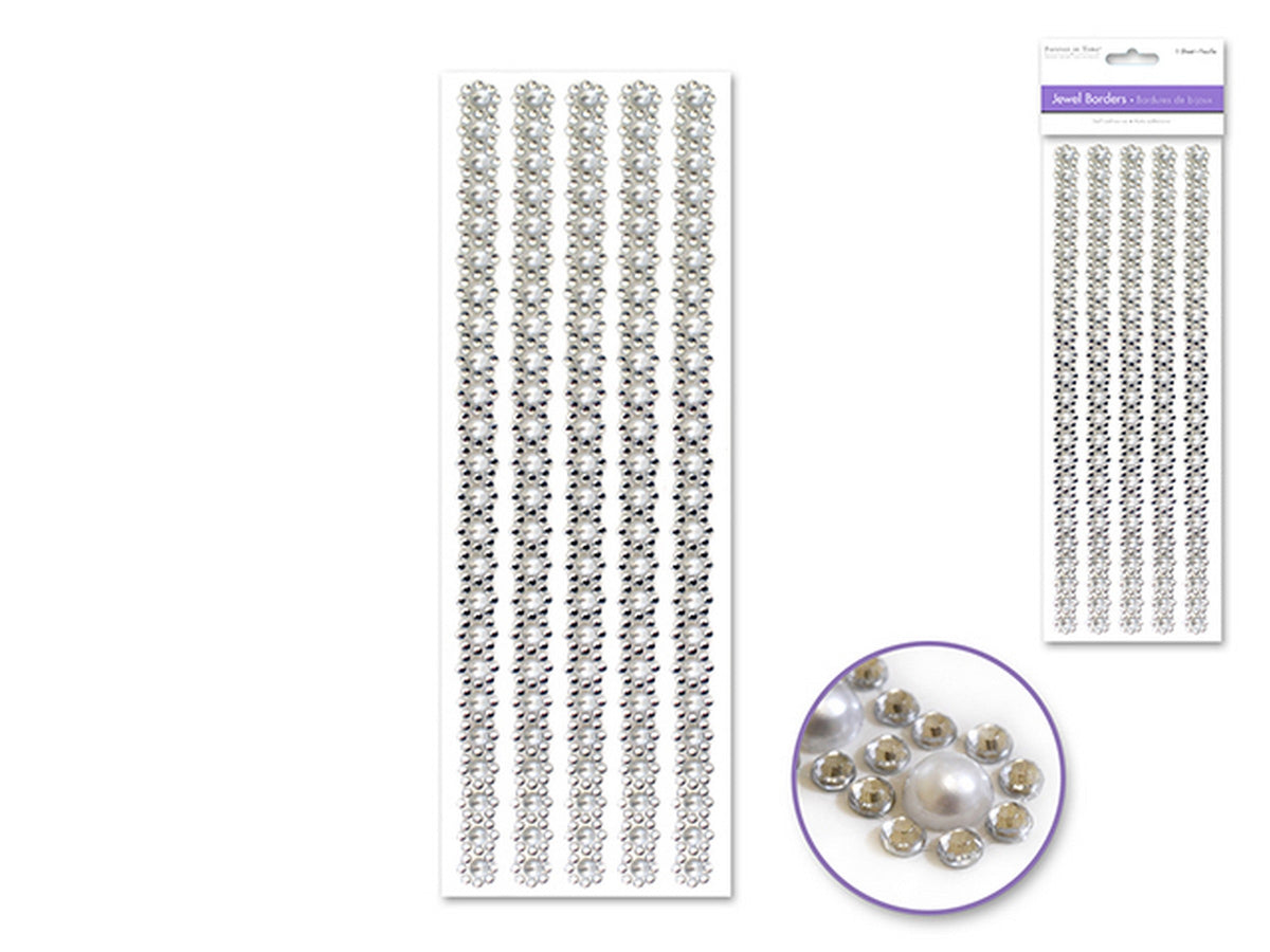 Forever in Time Jewel Borders Stickers White Pearl Floral 10.25x3.75in sheet