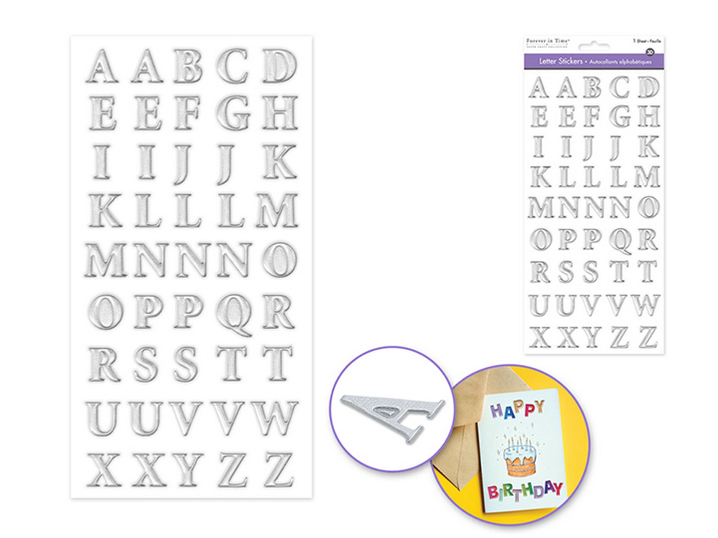 Forever in Time 3D Textured Alphabet Stickers - Silver Sheen 5.5x10.9in