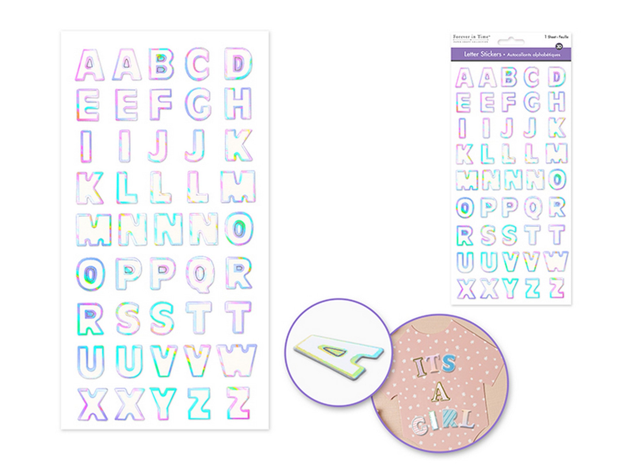 Forever in Time 3D Foil Border Alphabet Stickers - Ice 5.5x10.9in