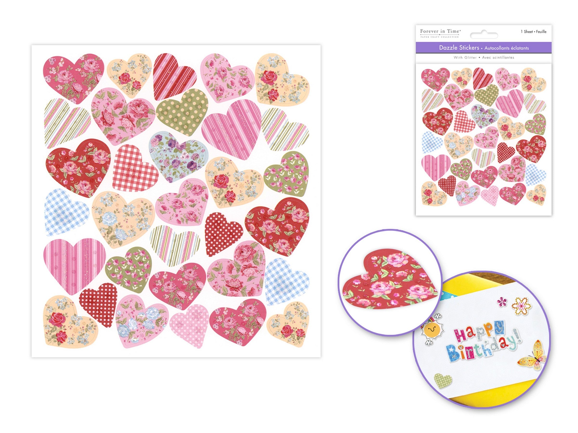 Forever in Time Dazzle Effects Stickers - Printed Hearts 6x6.5in