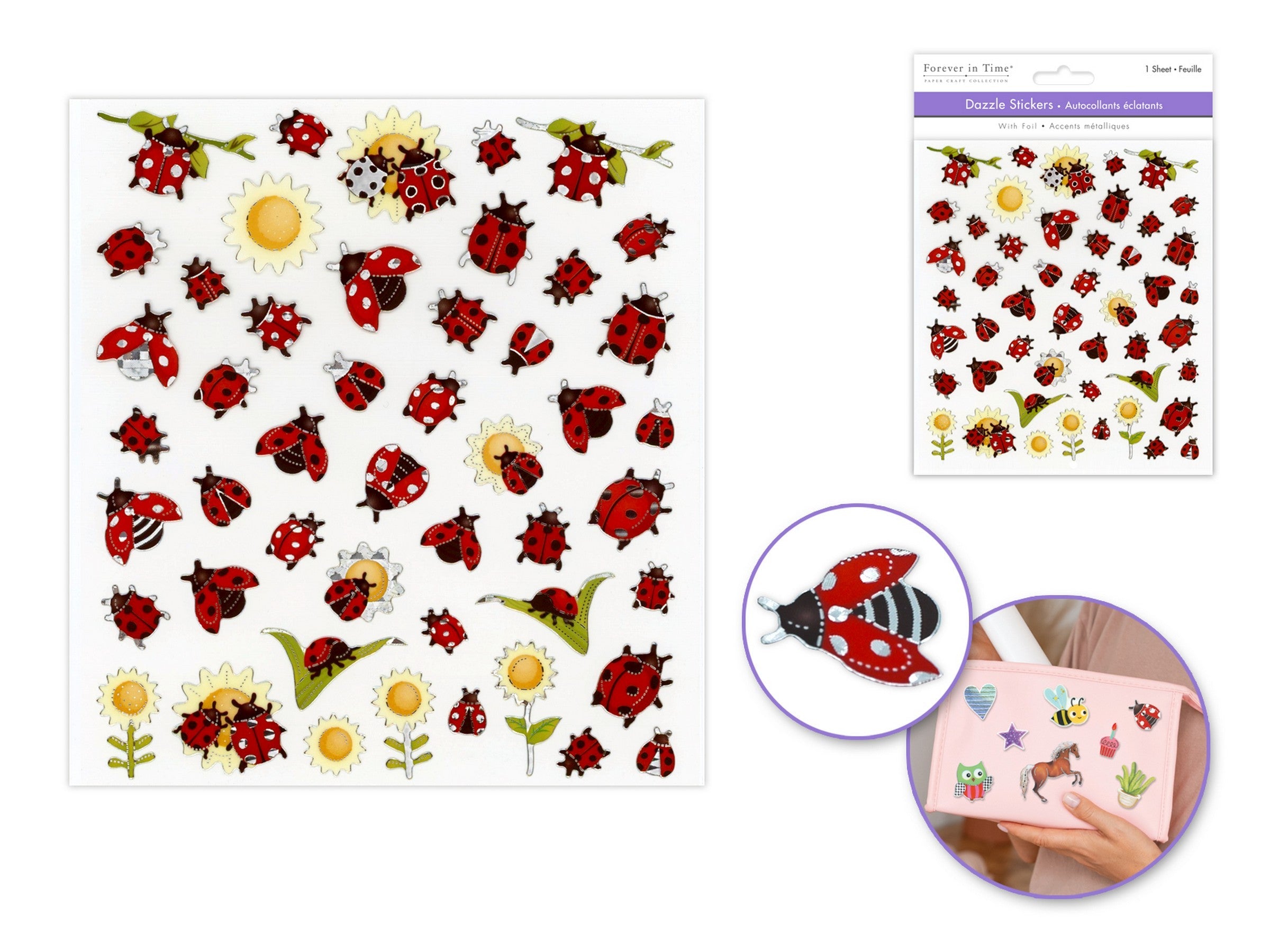 Forever in Time Dazzle Effects Stickers - Ladybugs 6x6.5in