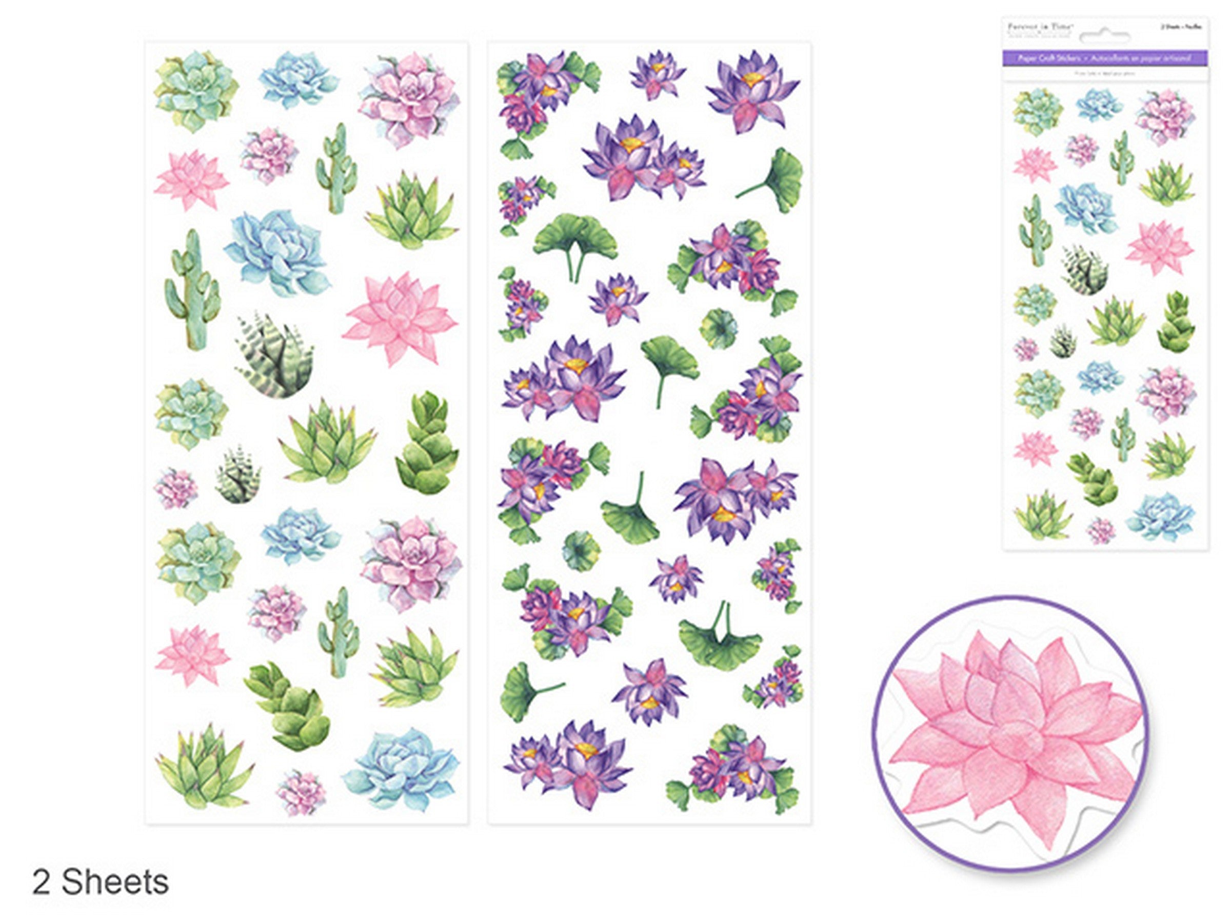 Forever in Time 2 Sheets Paper Craft Stickers Succelents 12x5in sheet