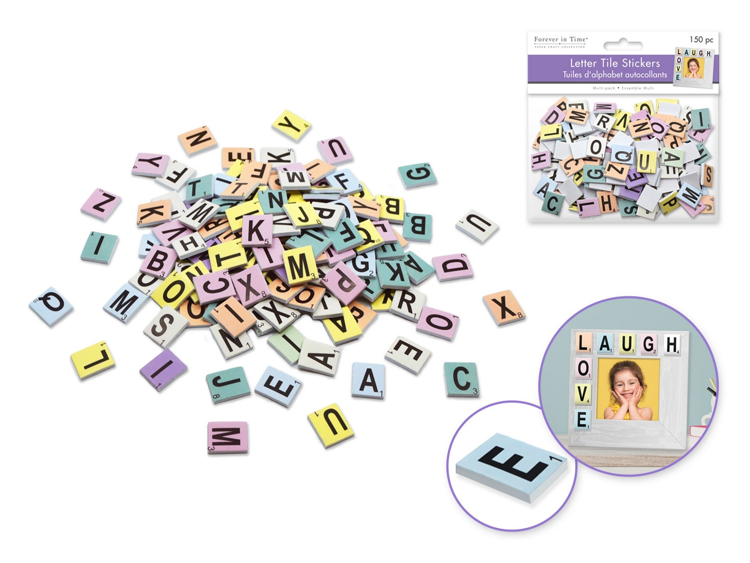 Forever in Time 150pcs Foil Letter Tile Stickers - Pastel 0.6x0.7in