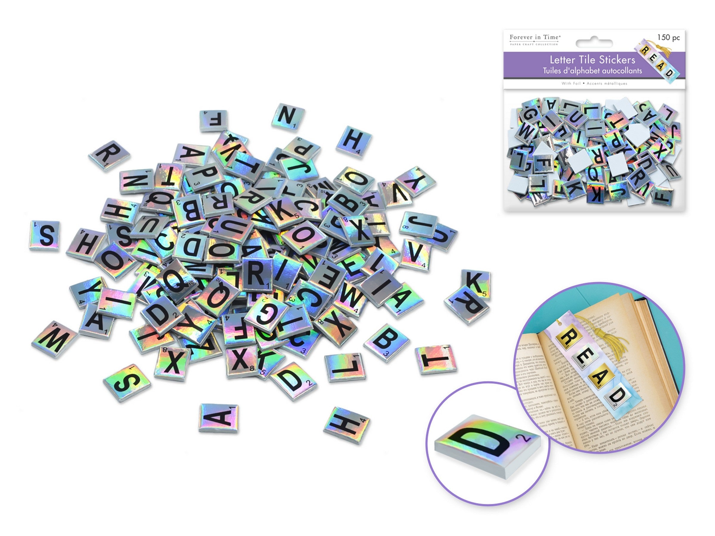 Forever in Time 150pcs Foil Letter Tile Stickers - Holographic 0.6x0.7in