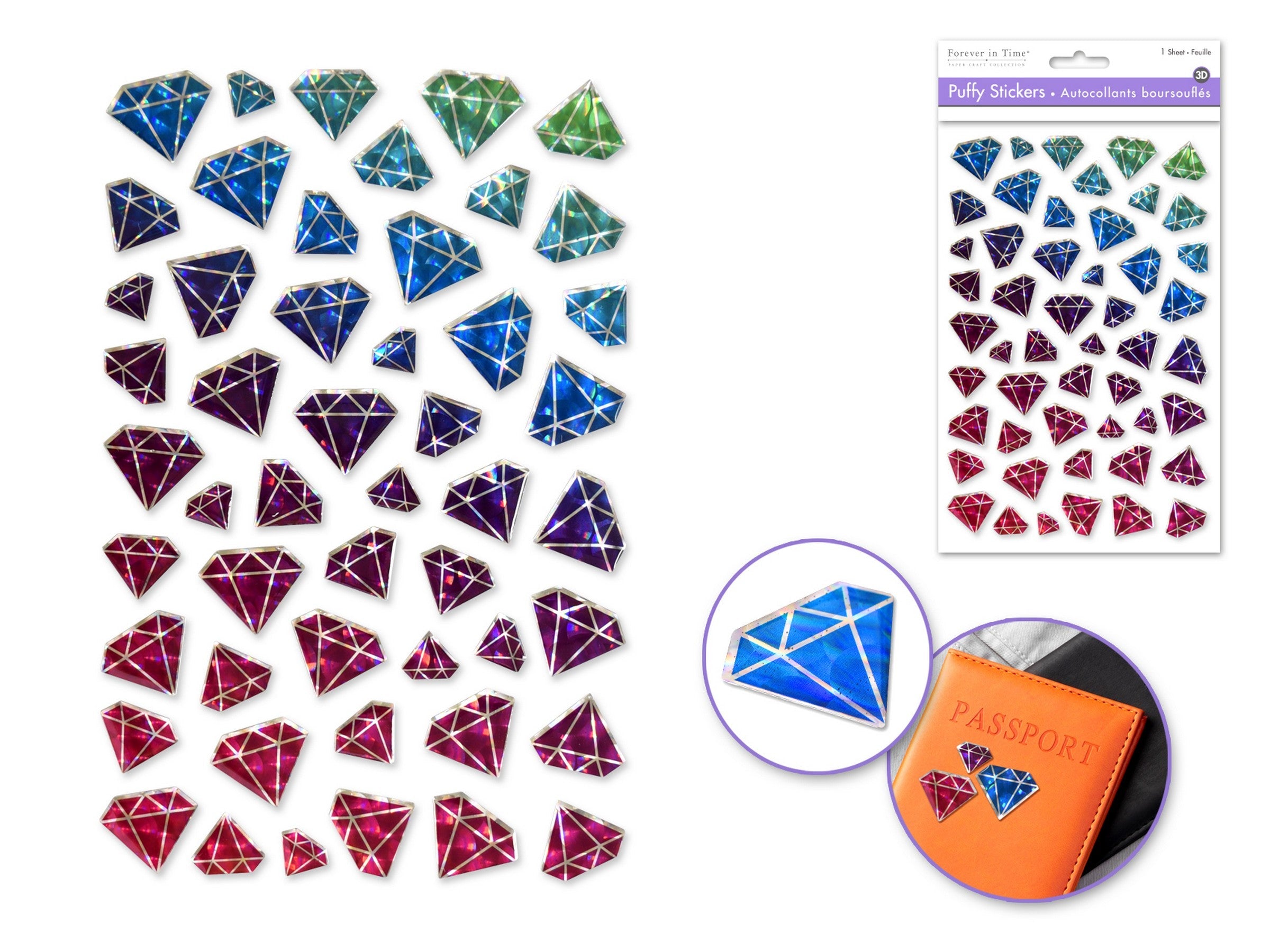 Forever in Time 3D Puffy Shimmer Stickers - Diamonds 5.5x8in