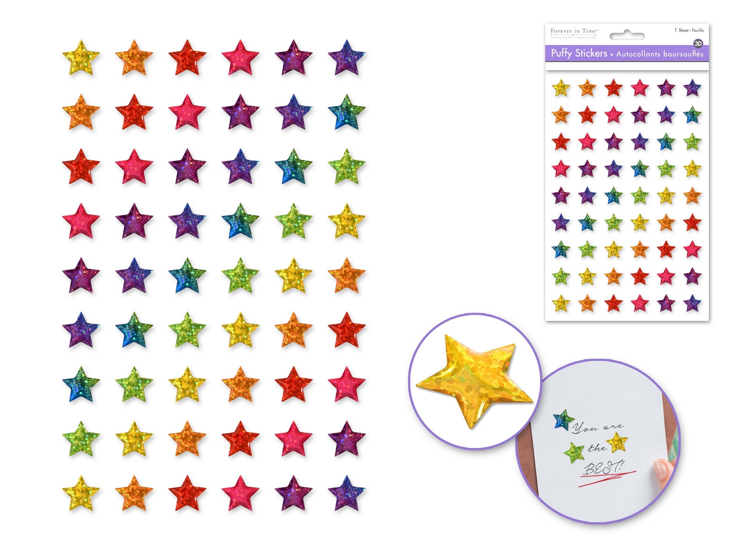 Forever in Time 3D Puffy Shimmer Stickers - Rainbow Stars 5.5x8in