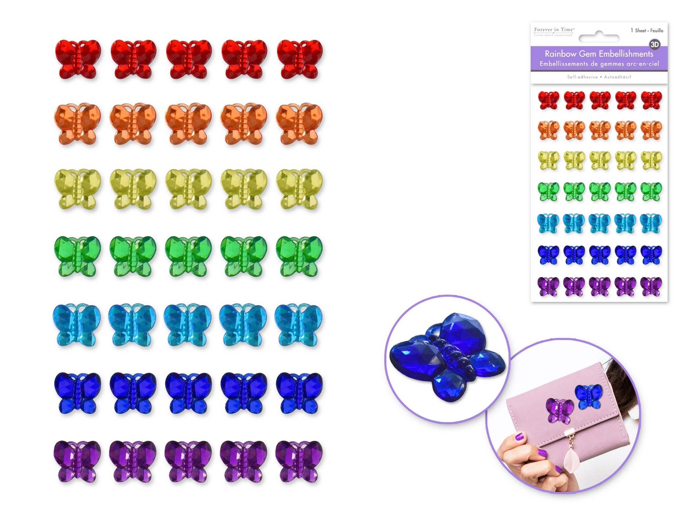 Forever in Time 3D Rainbow Gem Parade Stickers - Butterflies 3.7x6.1in
